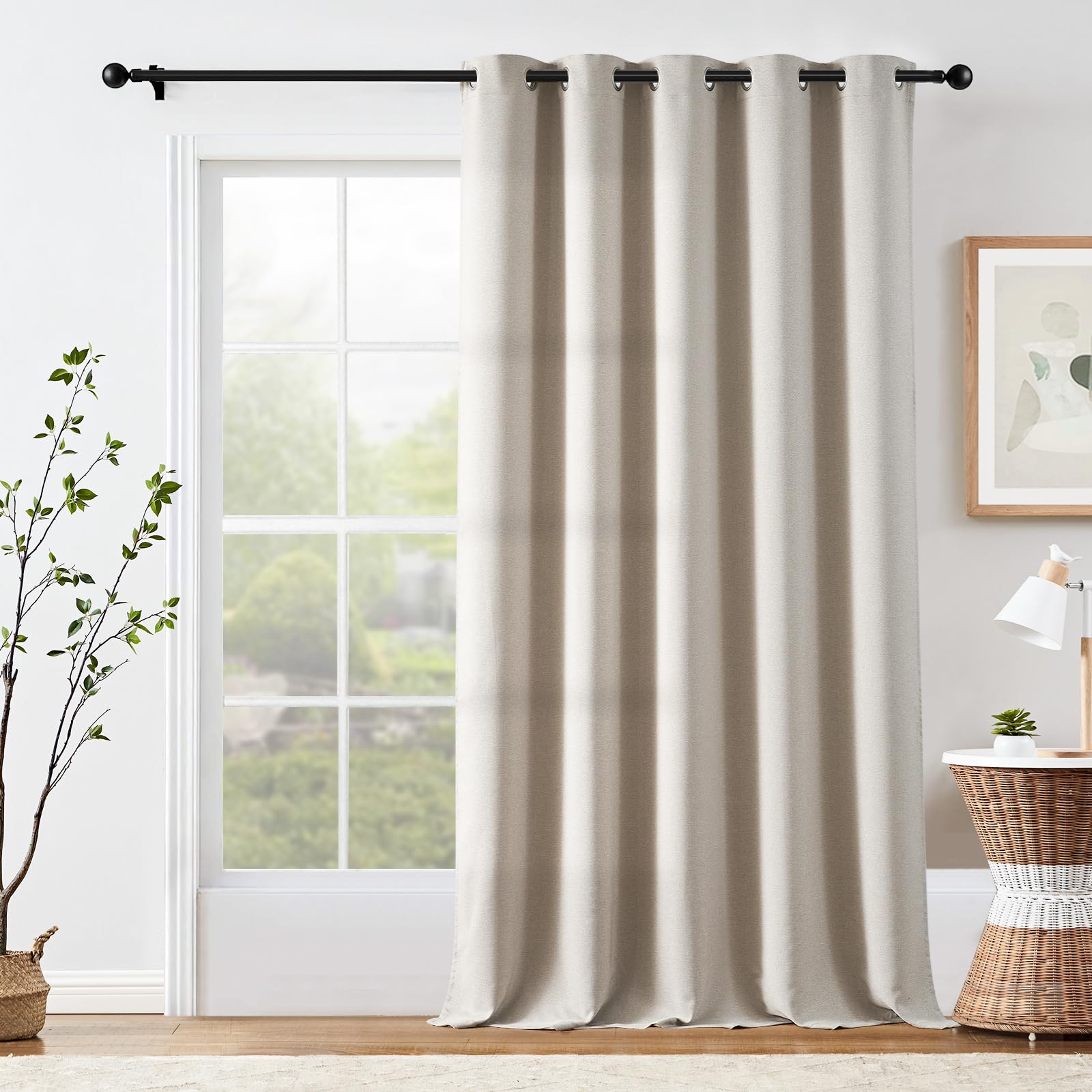 jinchanBlackout Curtain 108 Inch Length Beige Curtain for Bedroom Living Room Curtain 1 Panel Texture Curtain Grommet Top Window Drape 72 Inches Wide by 108 Inches Long
