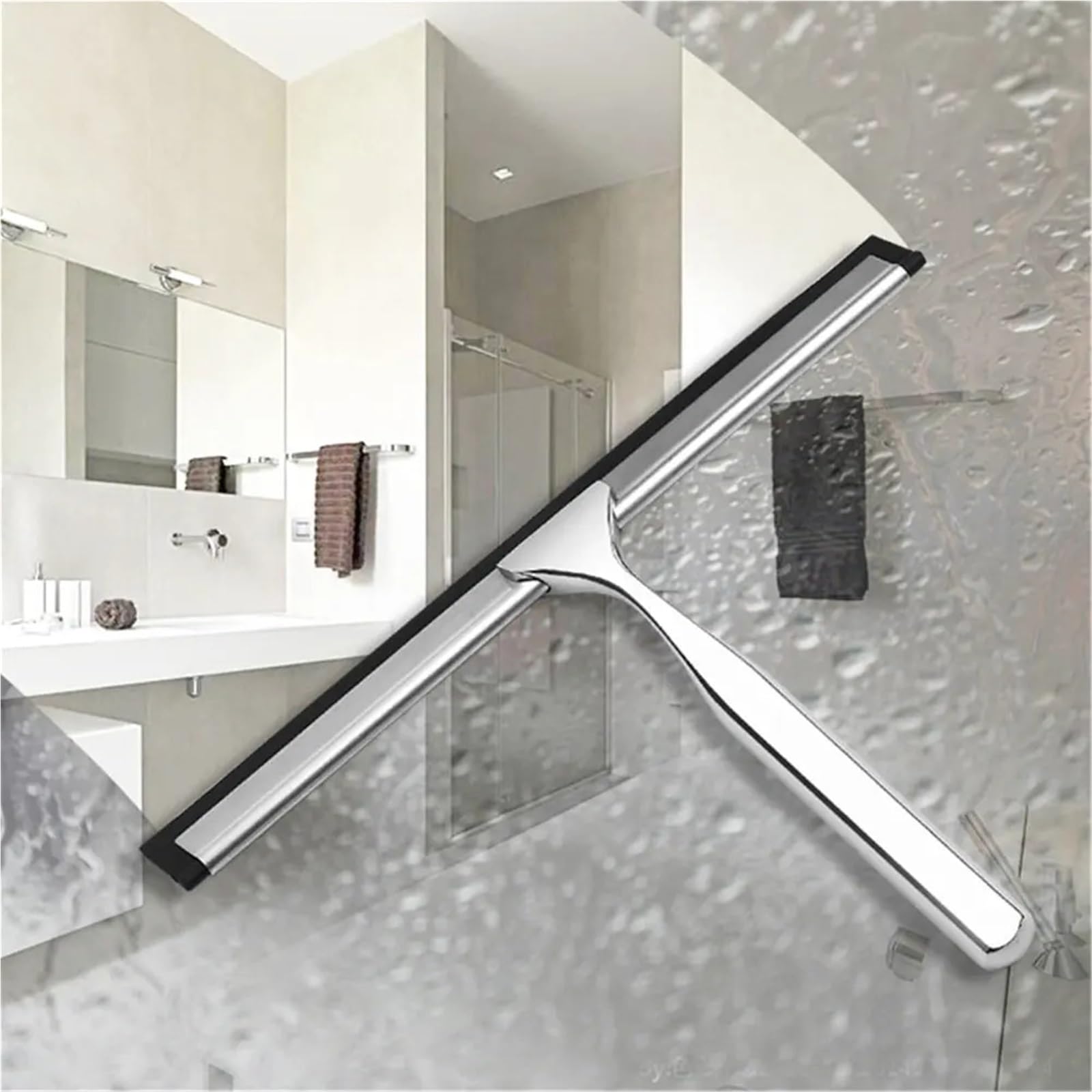Duschabzieher 14-Zoll-Edelstahl-Silikon-Duschabzieher for Badezimmer-Glastüren mit Haken(12in)
