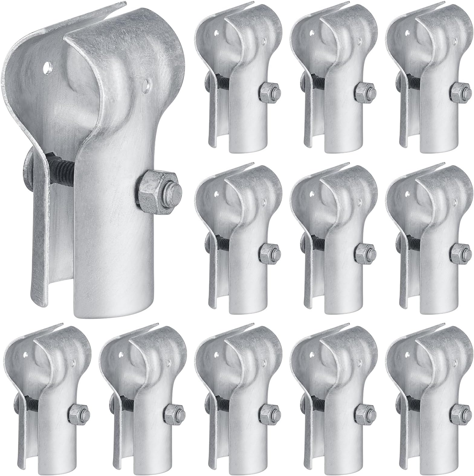 Tandefio 12 Pcs 1-3/8" Pipe Clamp Chain Link Fence T Clamp Galvanized Steel End Rail Clamp for OD Pipe, Bolts and Nuts Included