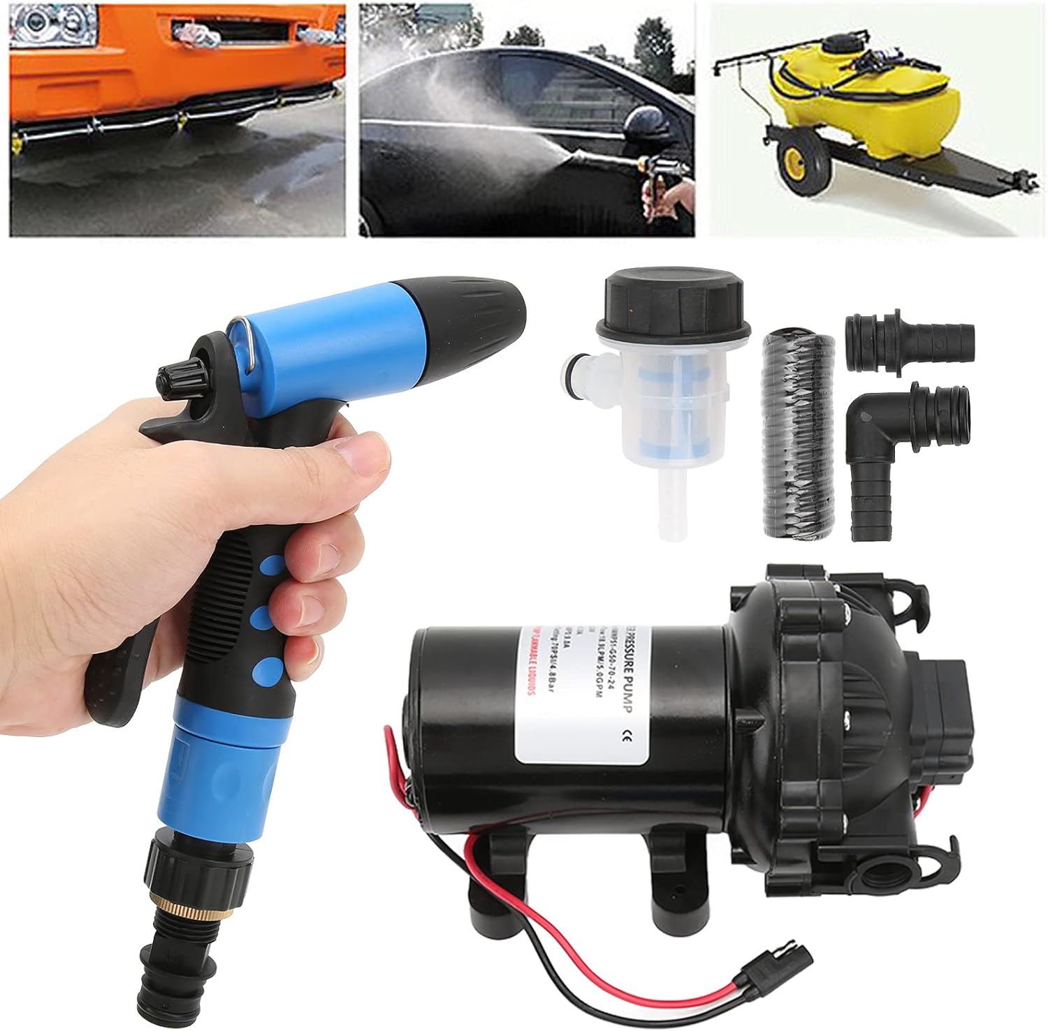 KIMISS 5GPM Washdown Pump Kit for RV Marine Boat, 24V Deck Wash Pump with 70PSI & 137.8ft Head, Water Spray System