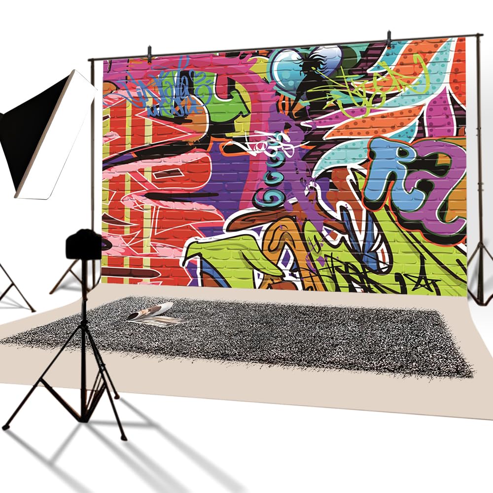 YongFoto 3x2,5m Vinile sfondo fotografico Sfondo di graffiti Graffiti del muro di mattoni Opera d'arte sfondo per studio fotografico fondali fotografici festa fondale foto professionale