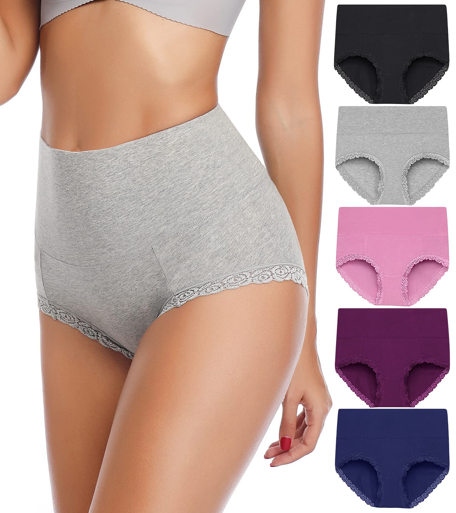 ANNYISONWomens Underwear,High Waist Full Coverage Cotton Brief Colorful Panties for Women