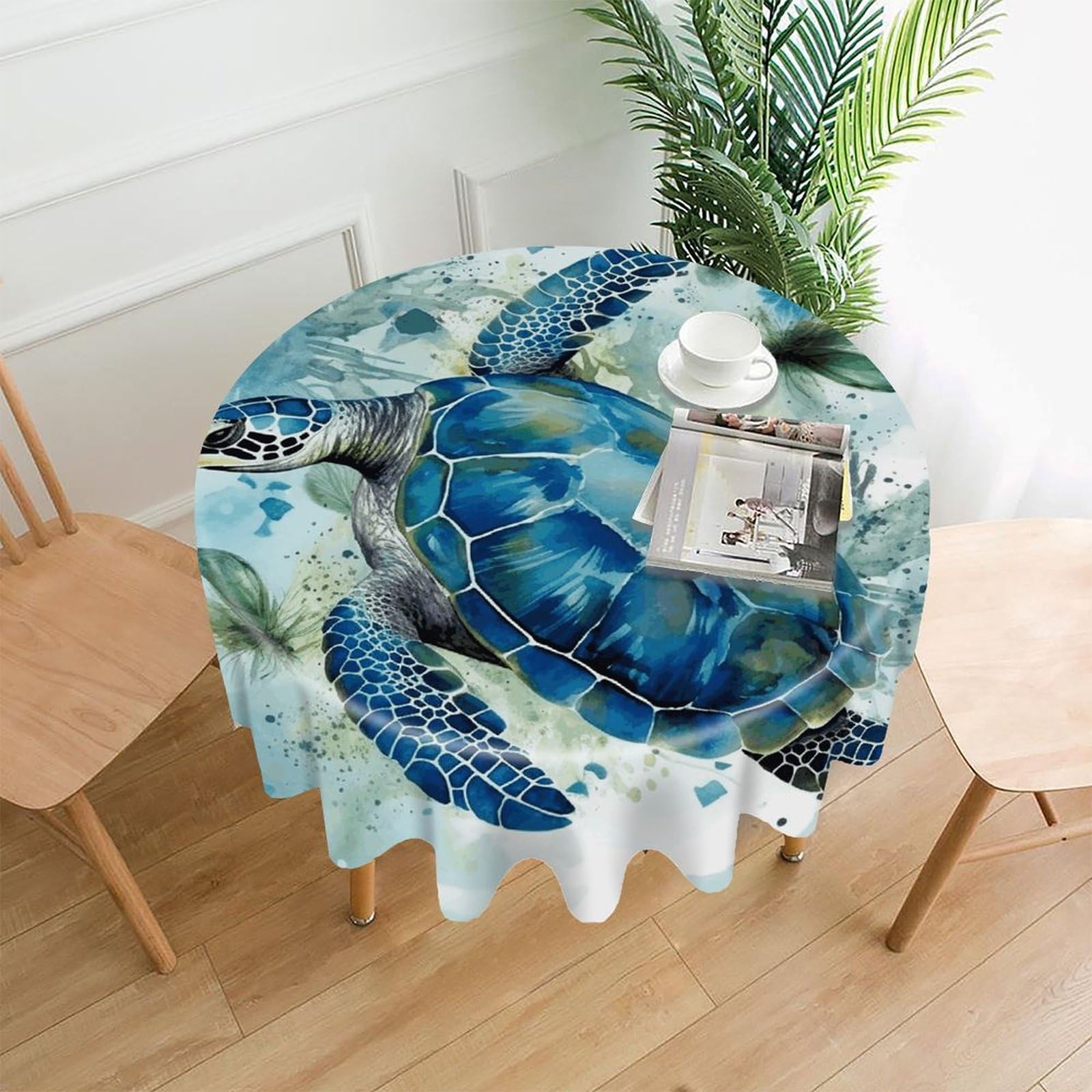 FekiLoot Sea Turtle-Blue Round Tablecloth Cover 60 Inch Wrinkle Free Washable Polyester Fabric Table Cover Decorative Round Table Cloth for Home Dining Kitchen Party Farmhouse