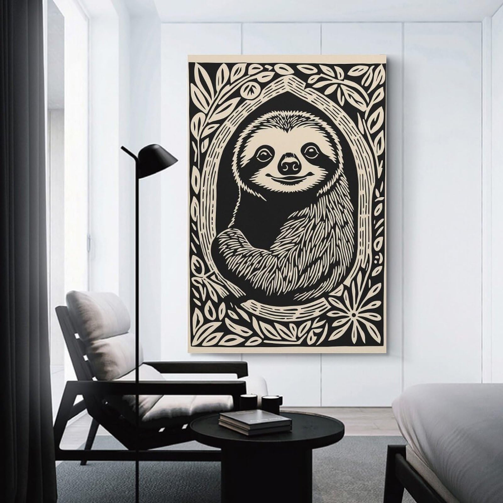 Junmoney Sloth Portrait in Nature Frame Room Decor Wall Art, 24x36inch(60x90cm), for Home, Office, Studio Or Guest Room, Canvas Wall Art That Fits Changing Layouts