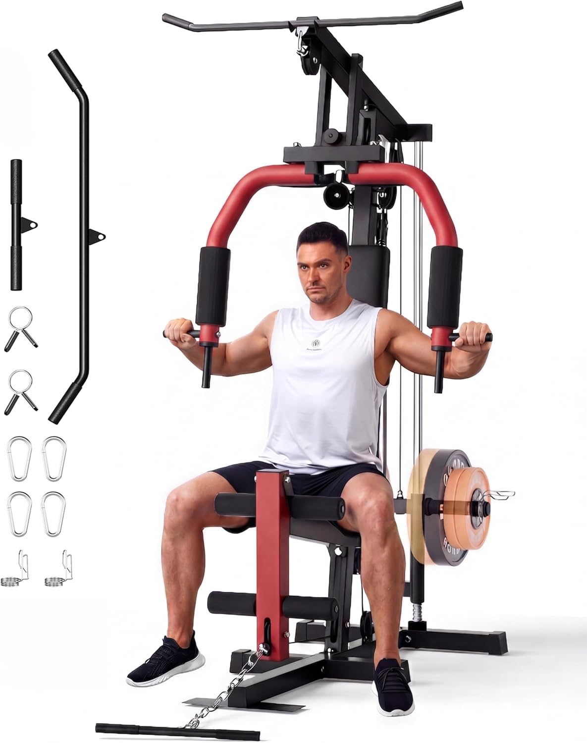 Multifunctional Home Gym Machine, Home Gym Equipment with Leg Press, Full Body Workout Equipment for Strength Training, Max Capacity 400LBS, Fit for 1"&2" Holes of Weight Plates (#A Home Gyme Machine)
