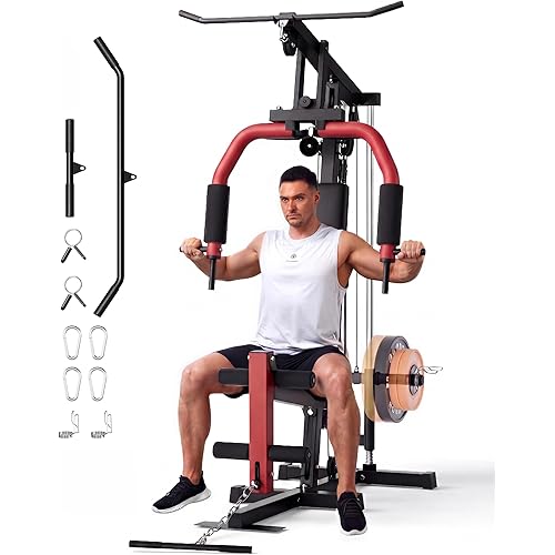 Multifunctional Home Gym Machine, Home Gym Equipment with Leg Press, Full Body Workout Equipment for Strength Training, Max Capacity 400LBS, Fit for 1"&2" Holes of Weight Plates (#A Home Gyme Machine)