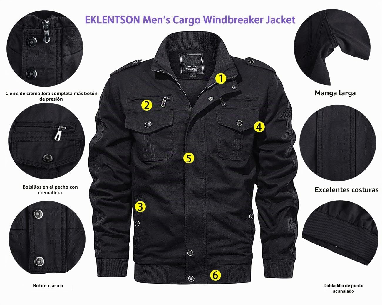 EKLENTSON Chaqueta Militar Casual Algodón Chaqueta para Hombre,Chaqueta de Bomber,Tácticas Invierno Cortavientos Abrigos con Bolsillo Cremallera para Otoño Invierno