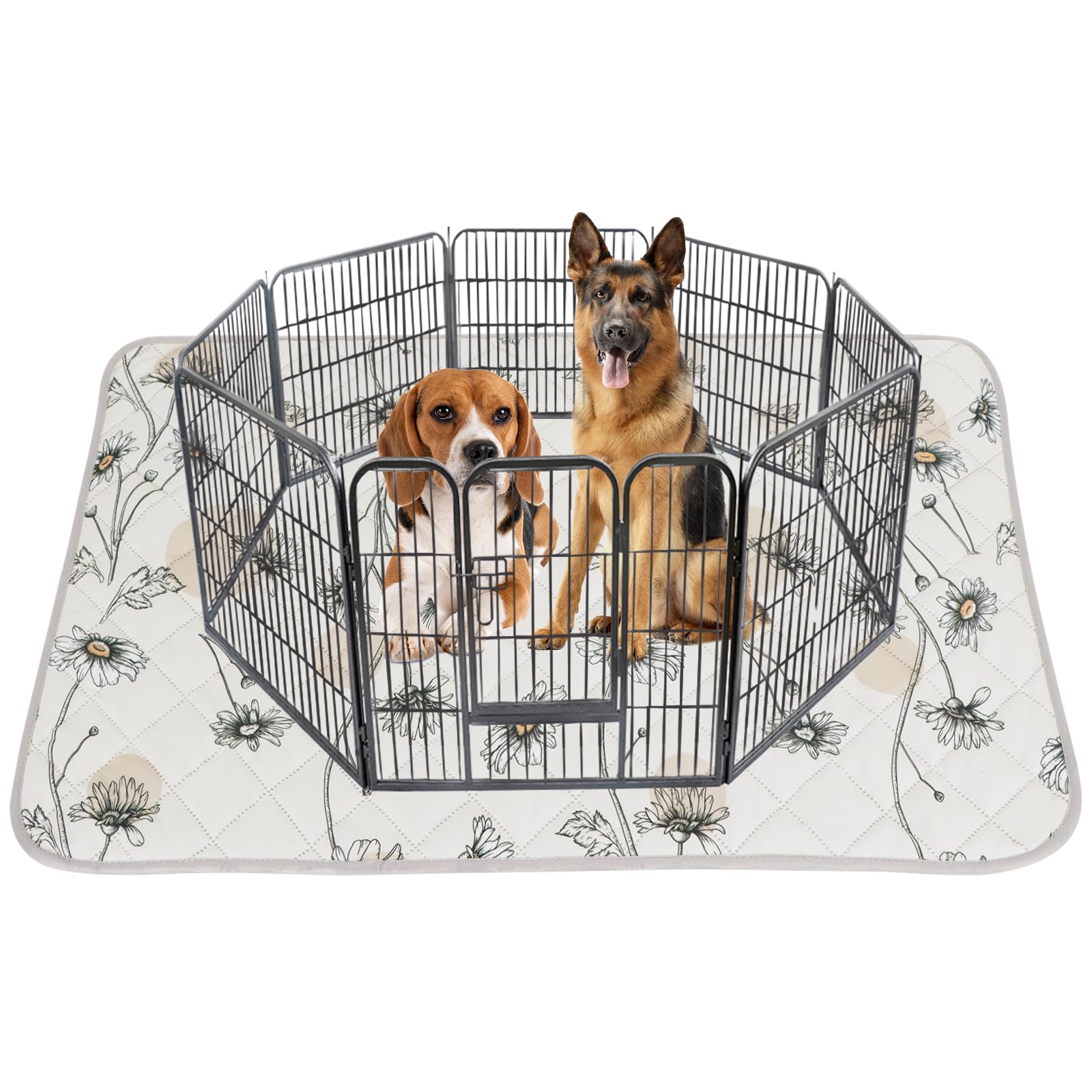 IEUUMLER Washable Pee Pads for Dogs, 1 Pack Non-Slip &amp; Waterproof Whelping Pad, Reusable Puppy Potty Training Pad with Fast Absorbent for Playpen EU007 (Beige Daisy, 71"X71"-1pcs)