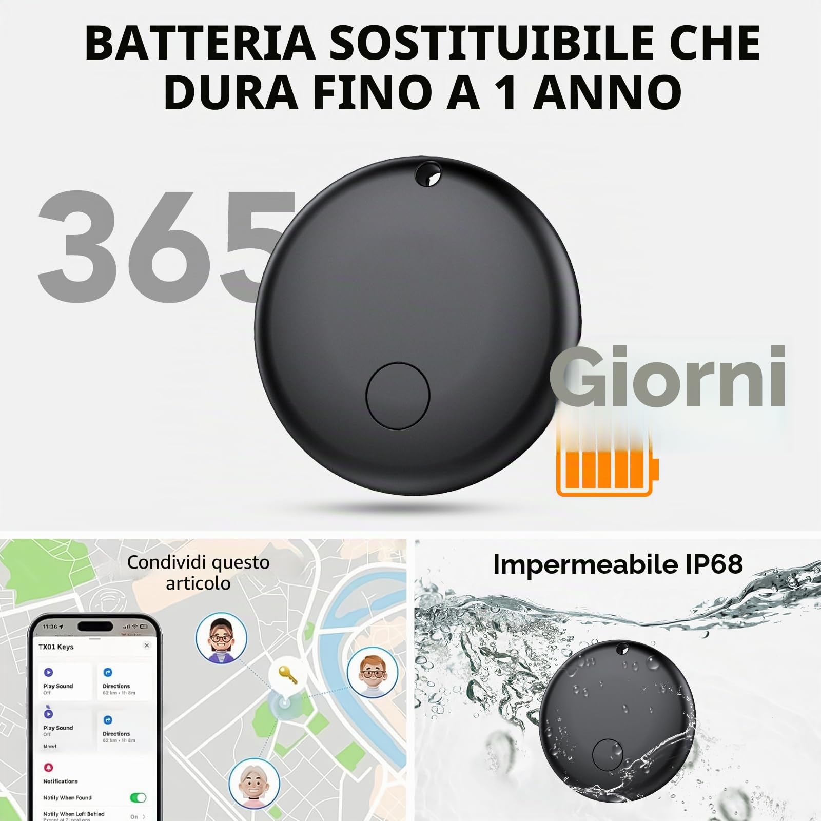 Android Smart Tag Tracker con Google Find Hub IP68 Impermeabile Bluetooth Localizzatore Custodia Protettiva 4 Nero