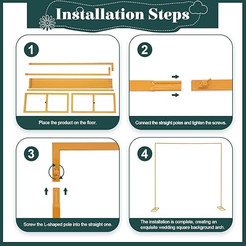 Miniatura 8 de Soporte de fondo cuadrado de 10 x 10 pies resistente con base, soporte de arco de boda dorado, marco de fiesta de arco de metal, telón de fondo de