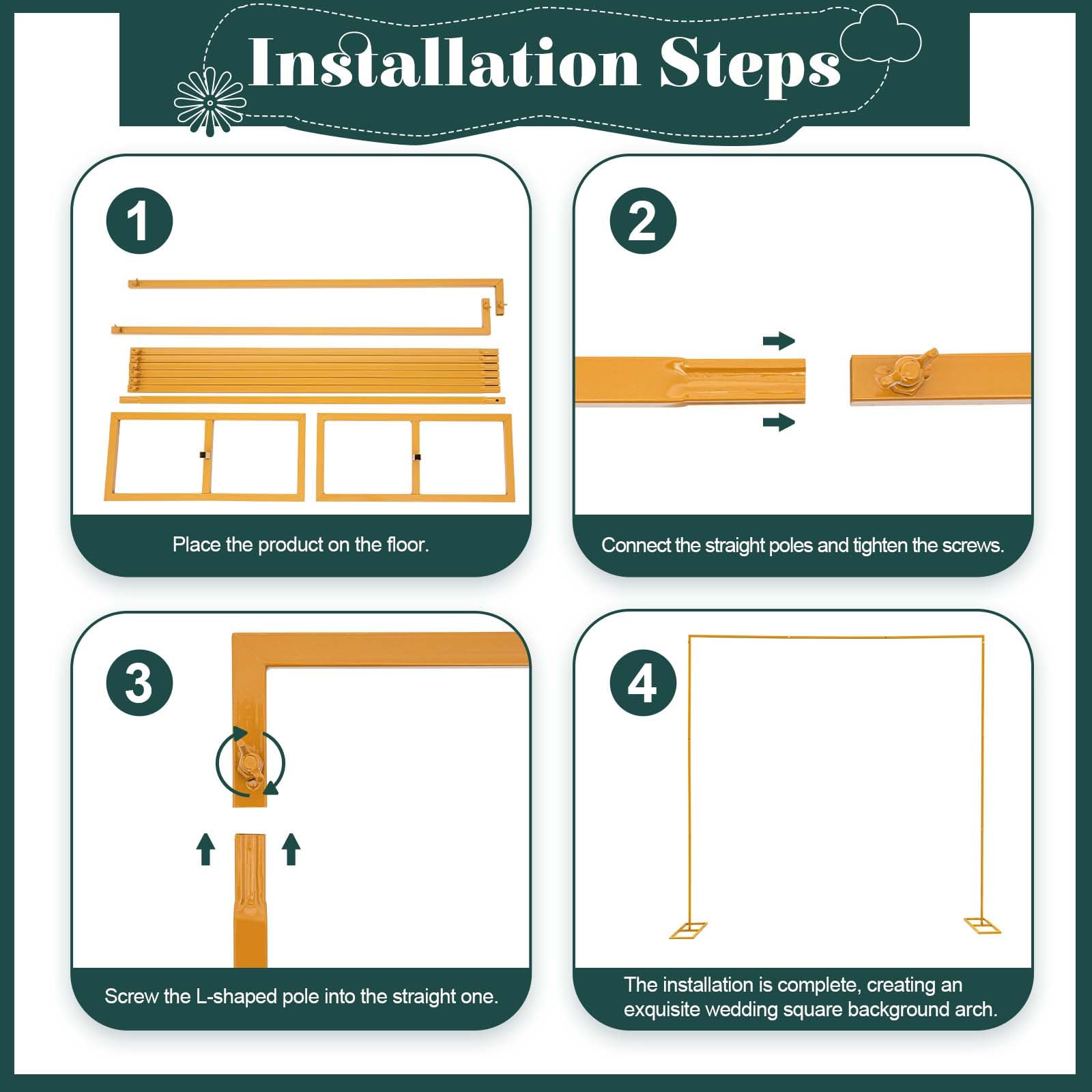 ARPITUYN Mustard Yellow Wedding Arches, 9.8x9.8 FT Square Backdrop Stand Balloon Arch, Wedding Arch Frame with Metal Bases for Weddings Party Event Decoration