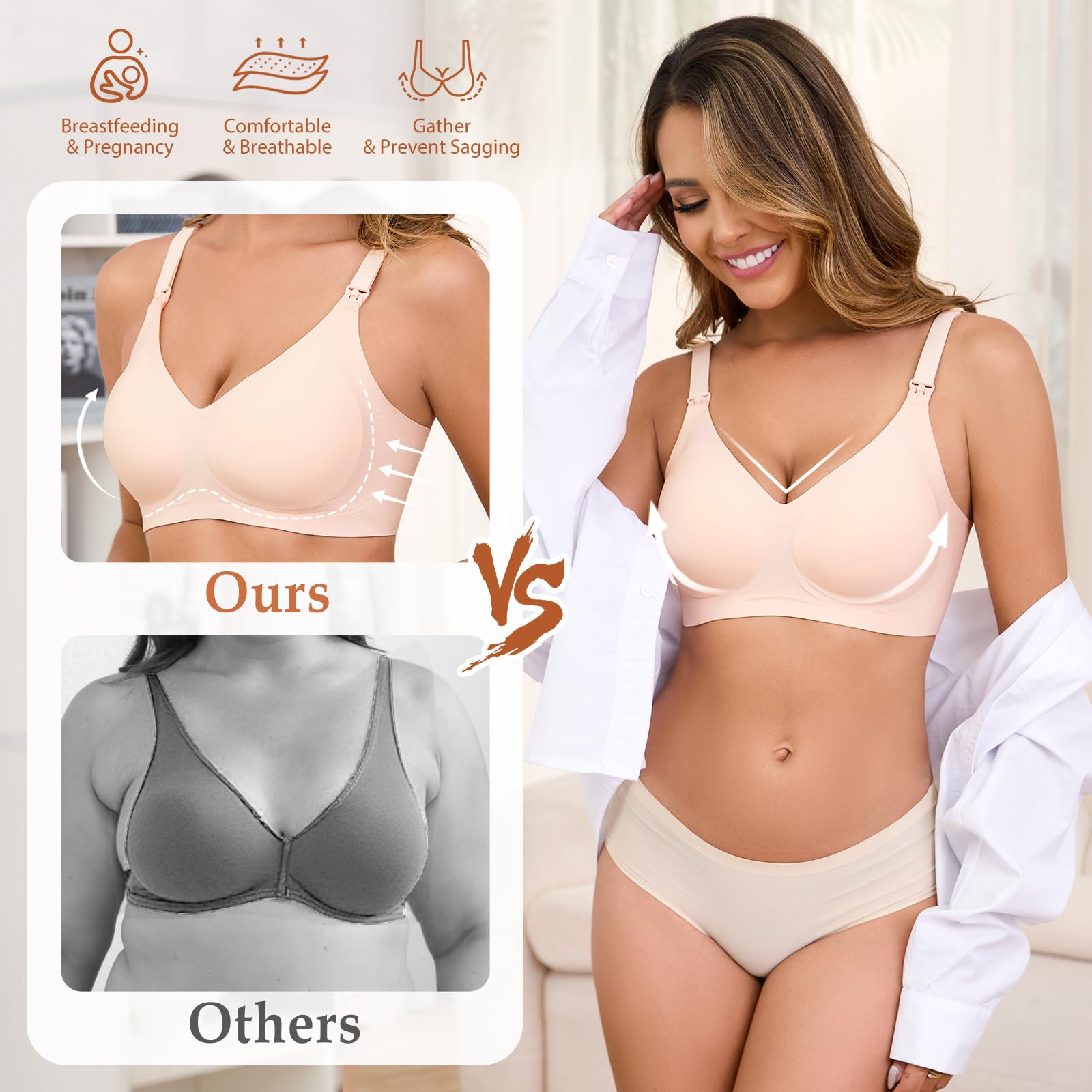 CMTOP Reggiseno Allattamento Donna Senza Ferretto e Senza Cuciture, Scollo a V Morbido con Imbottito Reggiseni Allattamento, Premaman maternità Gravidanza Bralette con Estensioni Extra