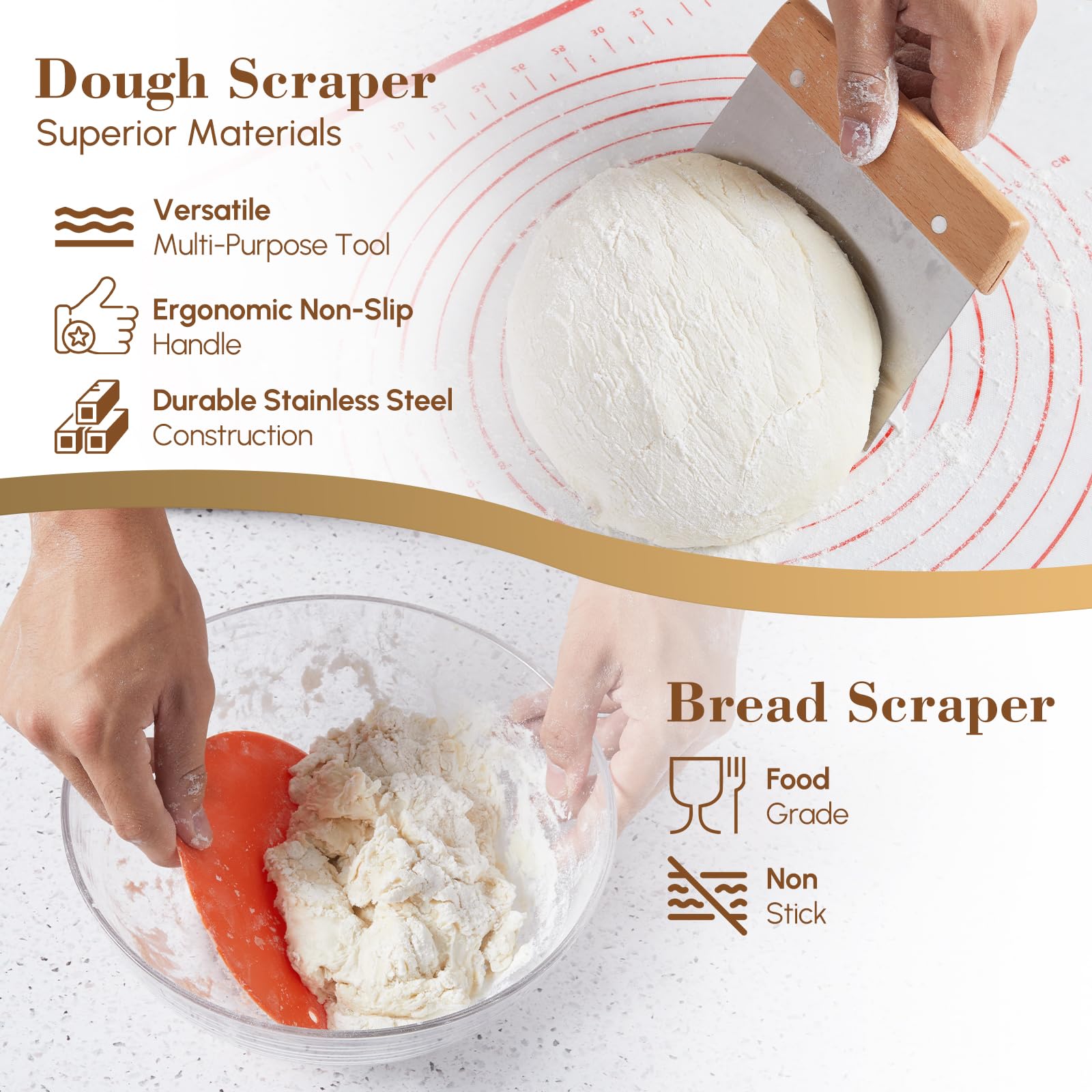 Set di 17 cestini per lievitazione del pane Banneton, rotondi da 22,9 cm e ovali da 25,4 cm, kit completo per la preparazione del pane, frusta danese, raschietto, raschietto per impasto, e lame per
