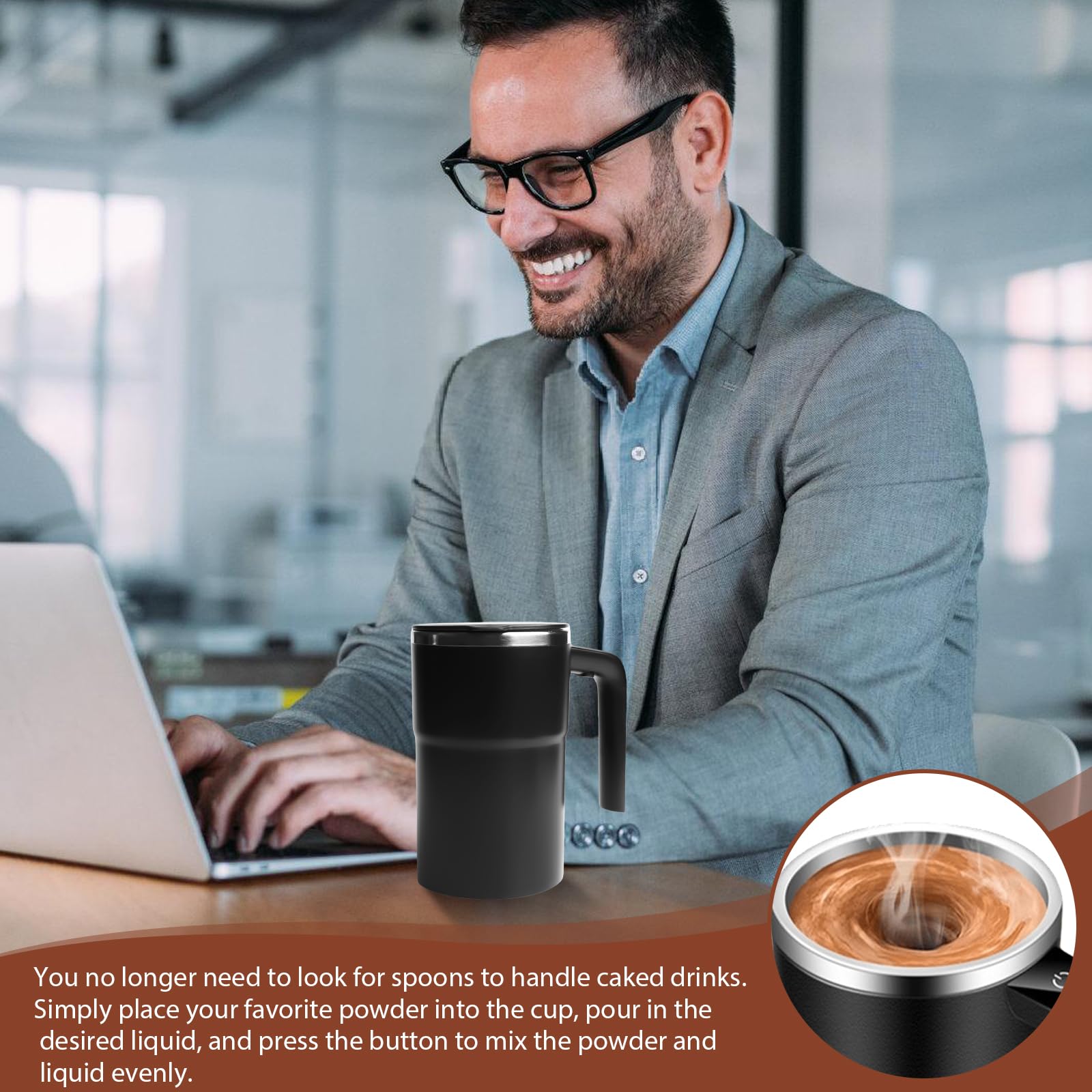 Tasse Auto-mélangeuse électrique 380 Ml - Affichage Température - Mélangeur Magnétique 7000 Tr/min - Recharge Type-C