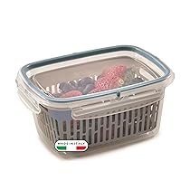 Snips Veggie SnipsLock – Contenitori per Alimenti Rettangolare, Contenitore per Cibi 1,2L, Cestello Rimovibile, 4 Chiusure di Sicurezza e Guarnizione Salva Freschezza 18.4x14x9, Azzurro, Made in Italy