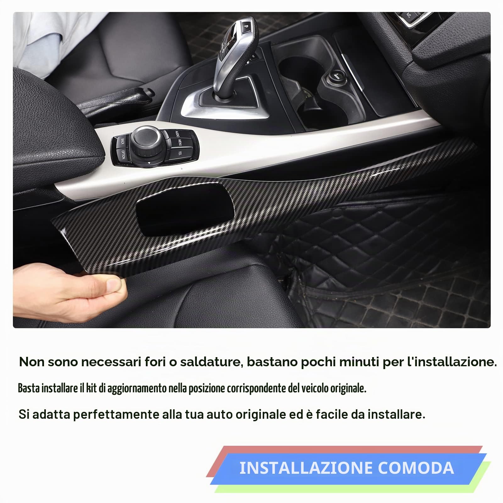 Copertura adesiva decorativa per console centrale dell'auto, con struttura in fibra di carbonio ABS, adesivo decorativo per Serie 1 F20 F21 2012-2018/2 serie 2014-2019 con guida a sinistra