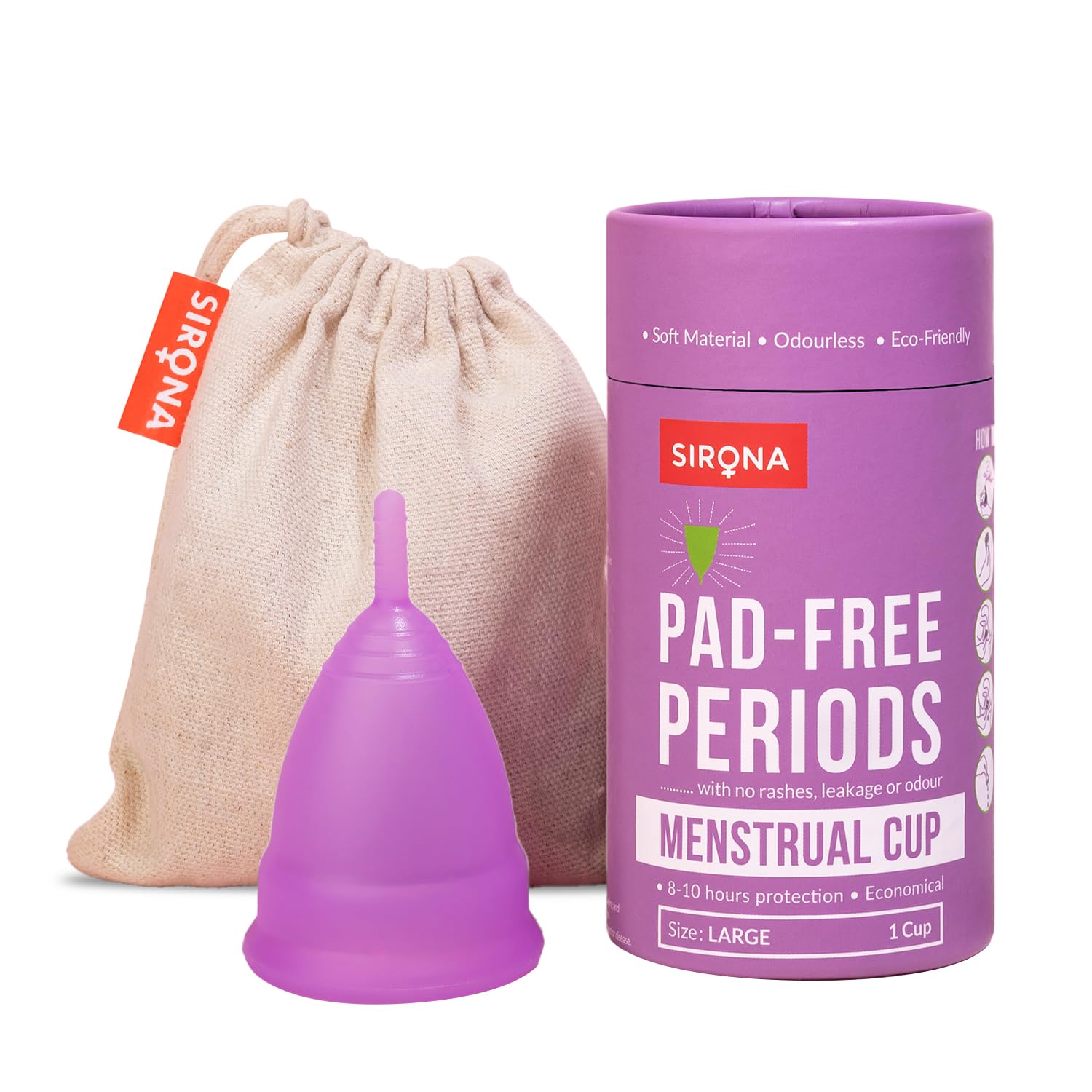 Sirona Reusable Menstrual Cup - Large for Women, Period Cup with No Rashes, Leakage or Odour and Best Alternative of Sanitary Pads