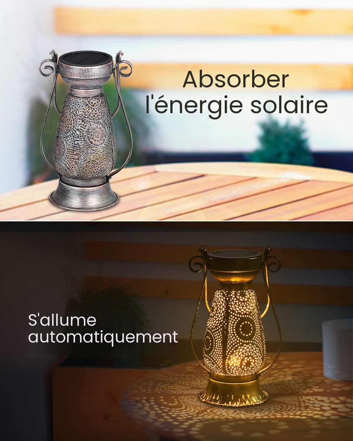 Görvitor Lot de 2 lanternes solaires pour extérieur, étanches IP44, en métal, pour extérieur, orientale, blanc chaud, lampe solaire LED pour extérieur, jardin, suspension, balcon, décoration de jardin