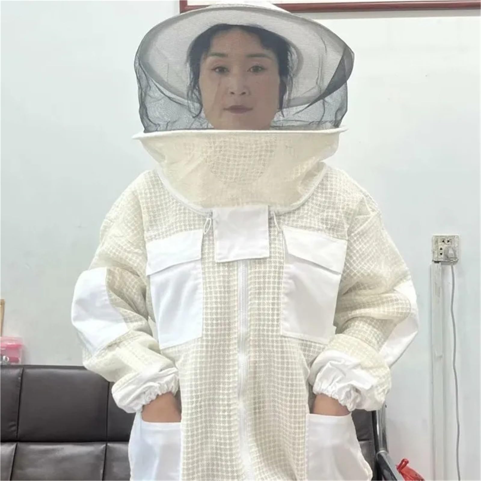 Traje de apicultor Profesional Ropa de apicultura medio cuerpo algodón transpirable, gruesa y antipicaduras 3D(White,XXL)