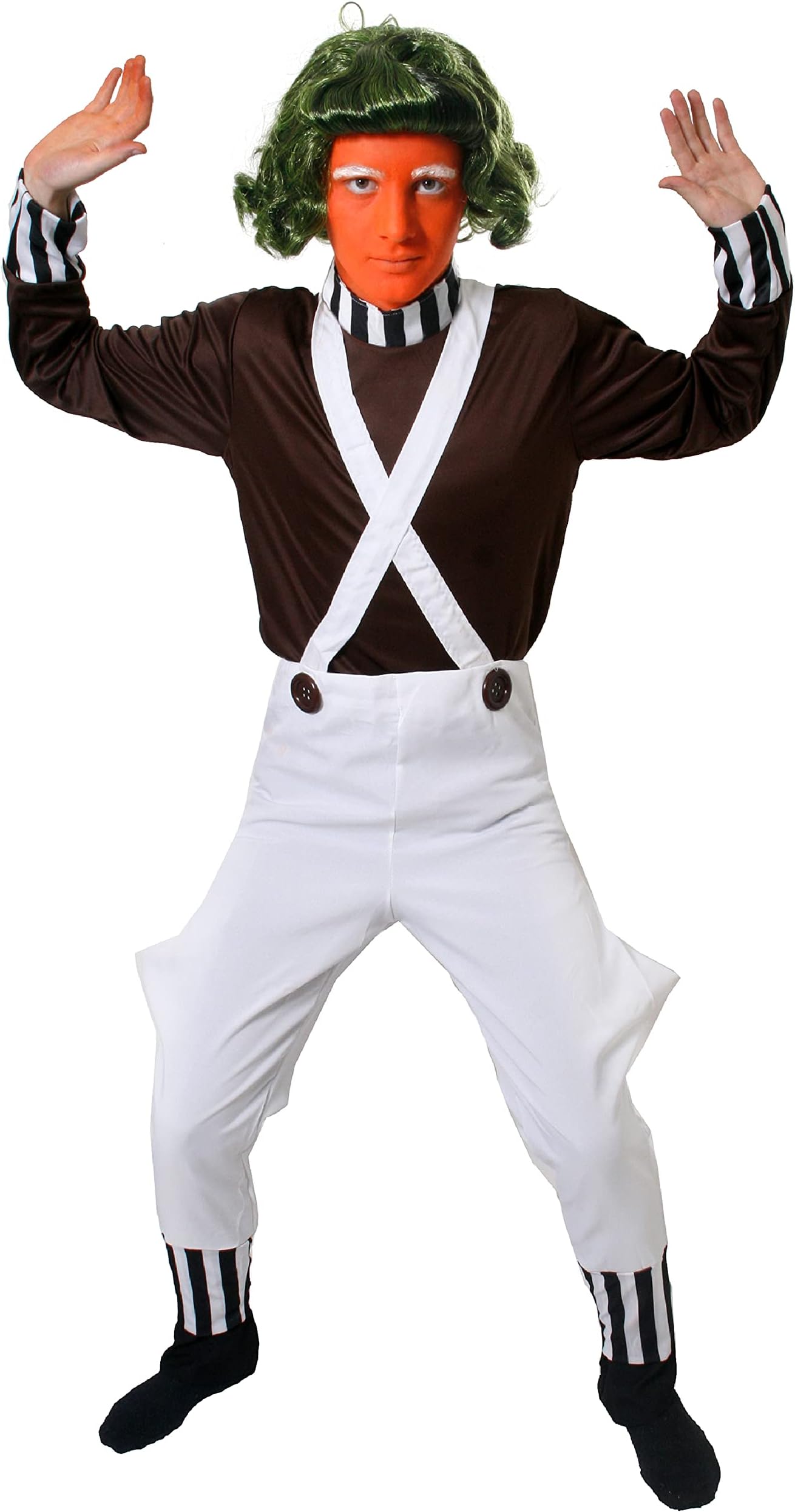 Adults Chocolate Factory Worker Costume – Brown Shirt and White Dungarees Outfit for Book Week, World Book Day, Fancy Dress, Storybook, Halloween & Themed Parties