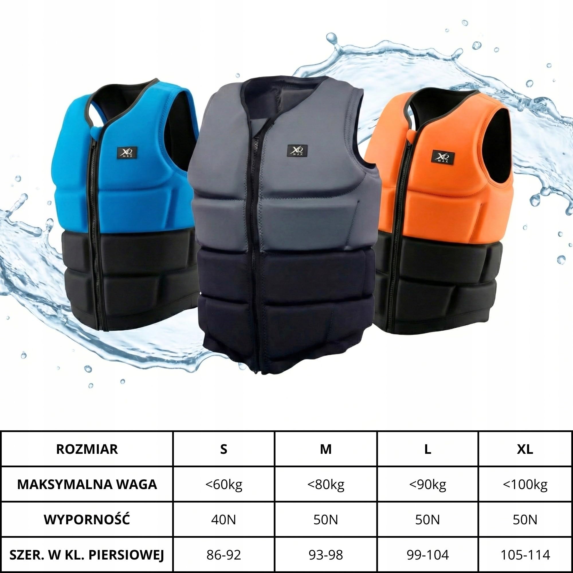 XQMax Neopren Schwimmweste 50N, Auftriebshilfe, ISO 12402-5, Größe L, Unisex, für SUP, Kajak, Boot, Kitesurfen, Schwarz/Grau