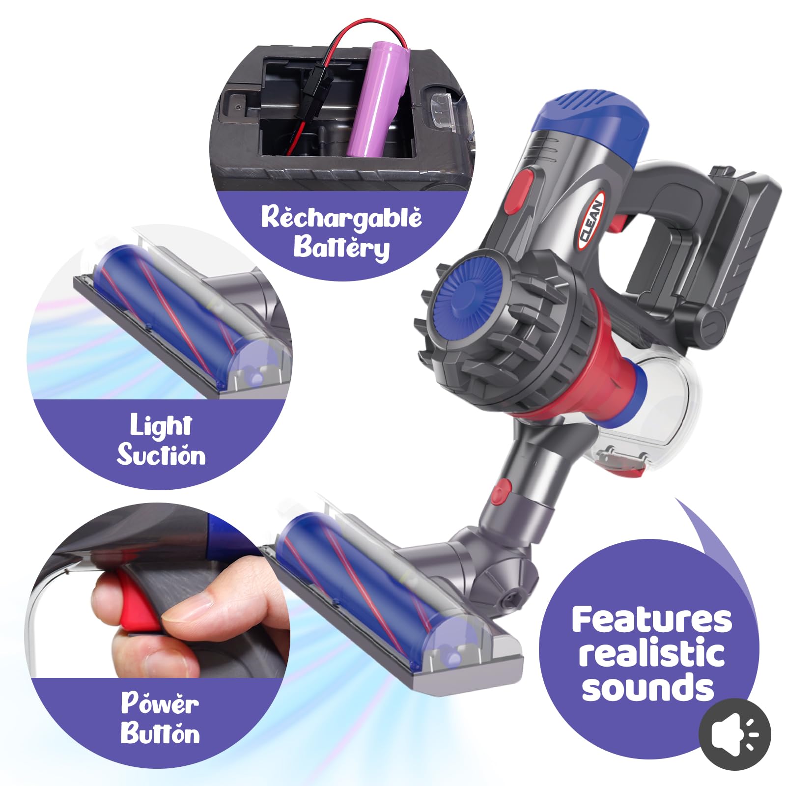 Kids Vacuum Toys with Rechargable Battery + Storage Stander, Toddler Vacuum Cleaner Set with Working Suction for Realistic Pretend Play Housekeeping Cleaning Toys for Kids Aged 3+