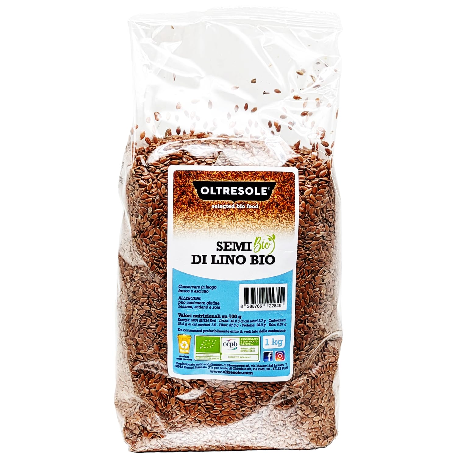 Oltresole  Graines de lin biologiques 1 kg  Graines grasses crues  entières et foncées  riches en minéraux et en fibres  source d'oméga 3 et d'antioxydants  100% naturelles  Ideal Family Pack
