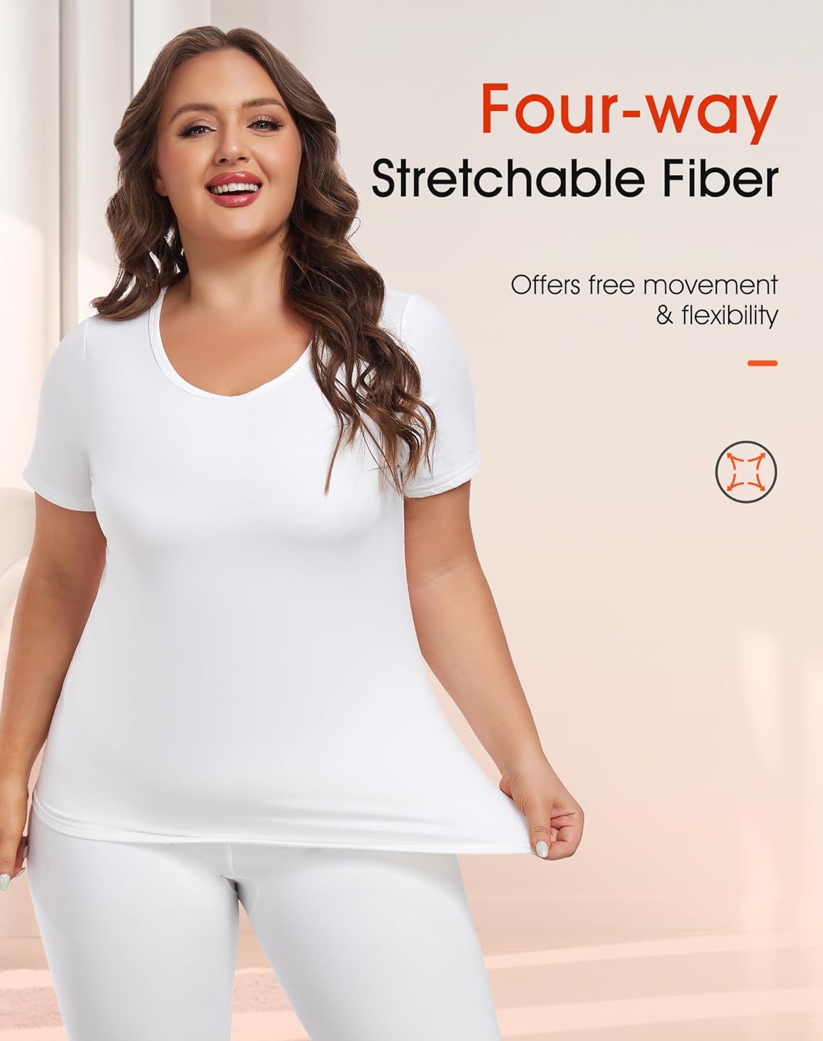 Plus Size Thermal Top for Women Short Sleeve Thermal Shirt Fleece Lined Underscrubs Long Johns Base Layer