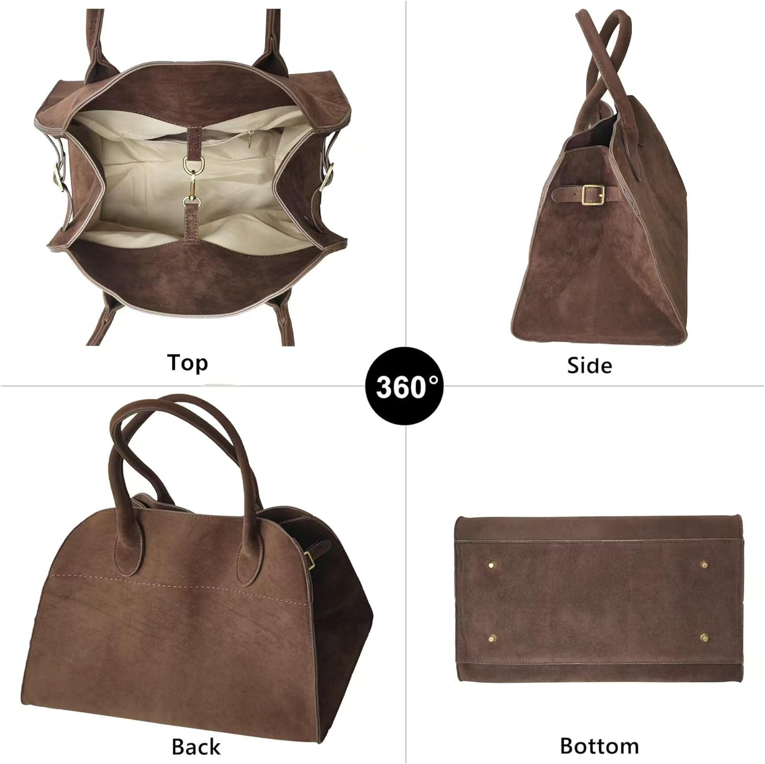 Large Suede Tote Bag For Women,Suede Retro Shoulder Bag,Crossbody Bag Faux Leather Handbag Trendy Work With shoulder strap - Image 6