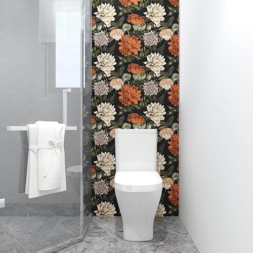 Miniatura 3 de Papel tapiz floral negro para despegar y pegar, papel adhesivo amarillo para gabinetes, papel de pared autoadhesivo impermeable, 17.5 x 118 pulgadas