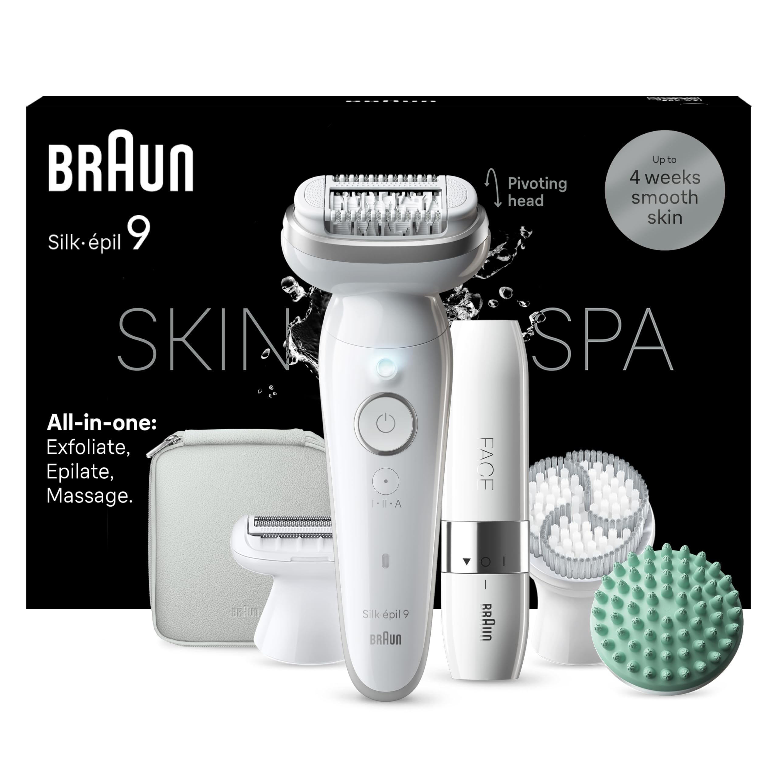 Braun Silk-épil 9 SkinSpa, Depiladora Para Una Fácil Eliminación Del Vello, Piel Suave Duradera. 9-381, Blanca/Plateada