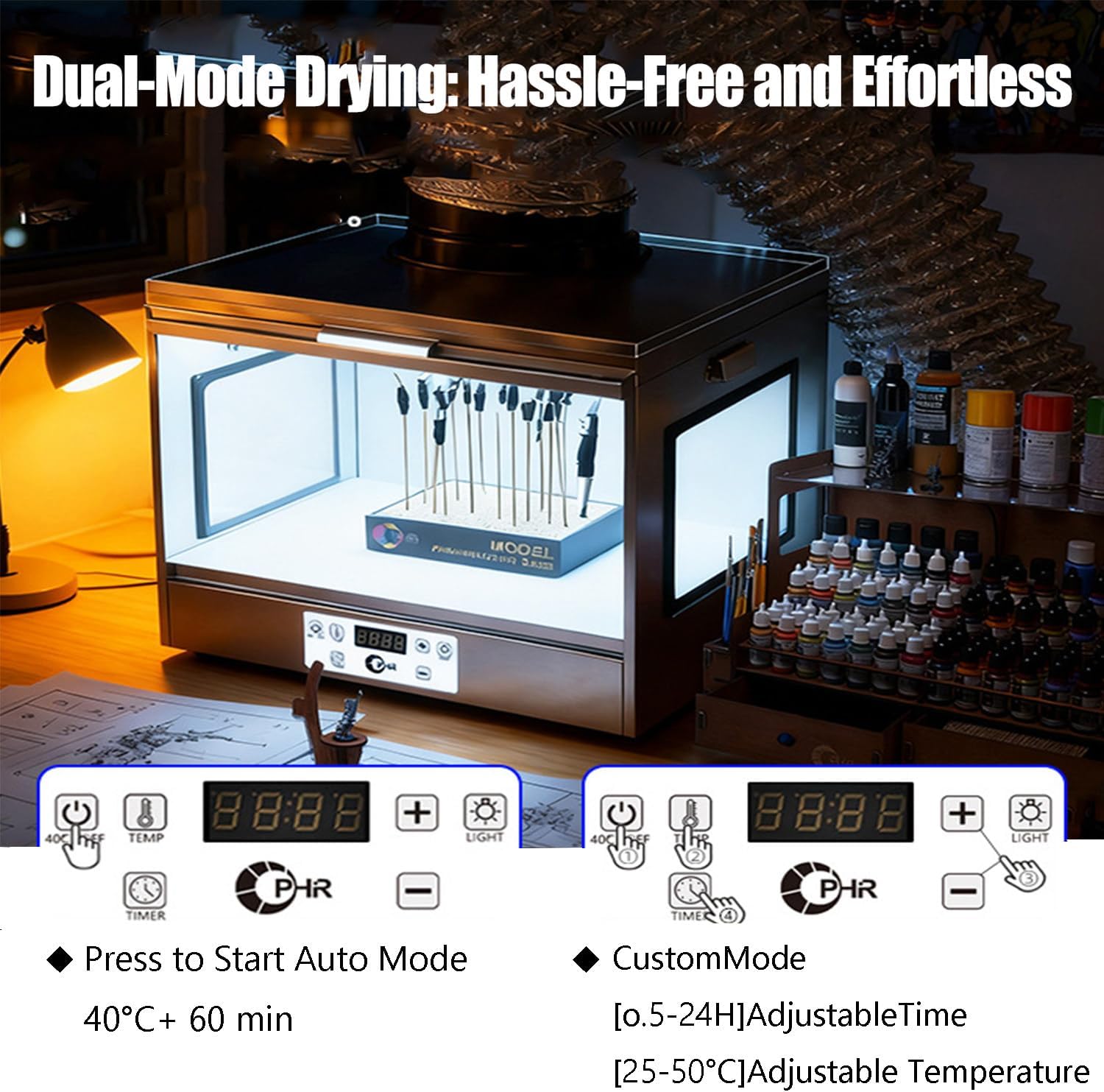 300w Professional Airbrush Spray Booth Kit,Airbrush Drybooth,DIY Painting Drybooth,with Exhaust Fan & Extension Hose, Top Storage Space, for Primer Varnish Acrylic Paint