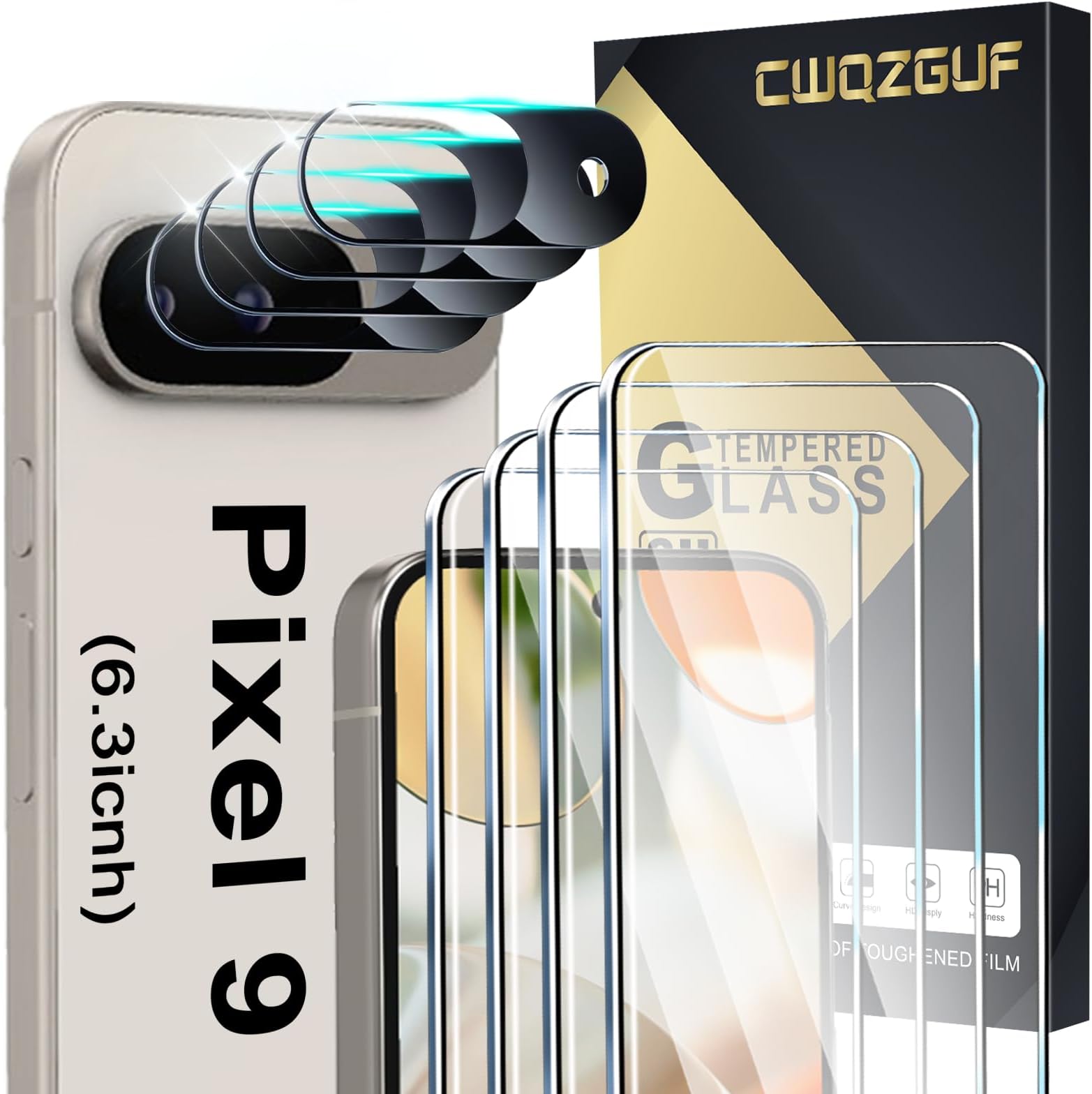 Screen Protector Compatible with Pixel 9 5G, [4+4 Pack] Camera Lens Protectors, Fingerprint Unlock Support, HD Tempered Glass, Touch Sensitive, Anti Scratch