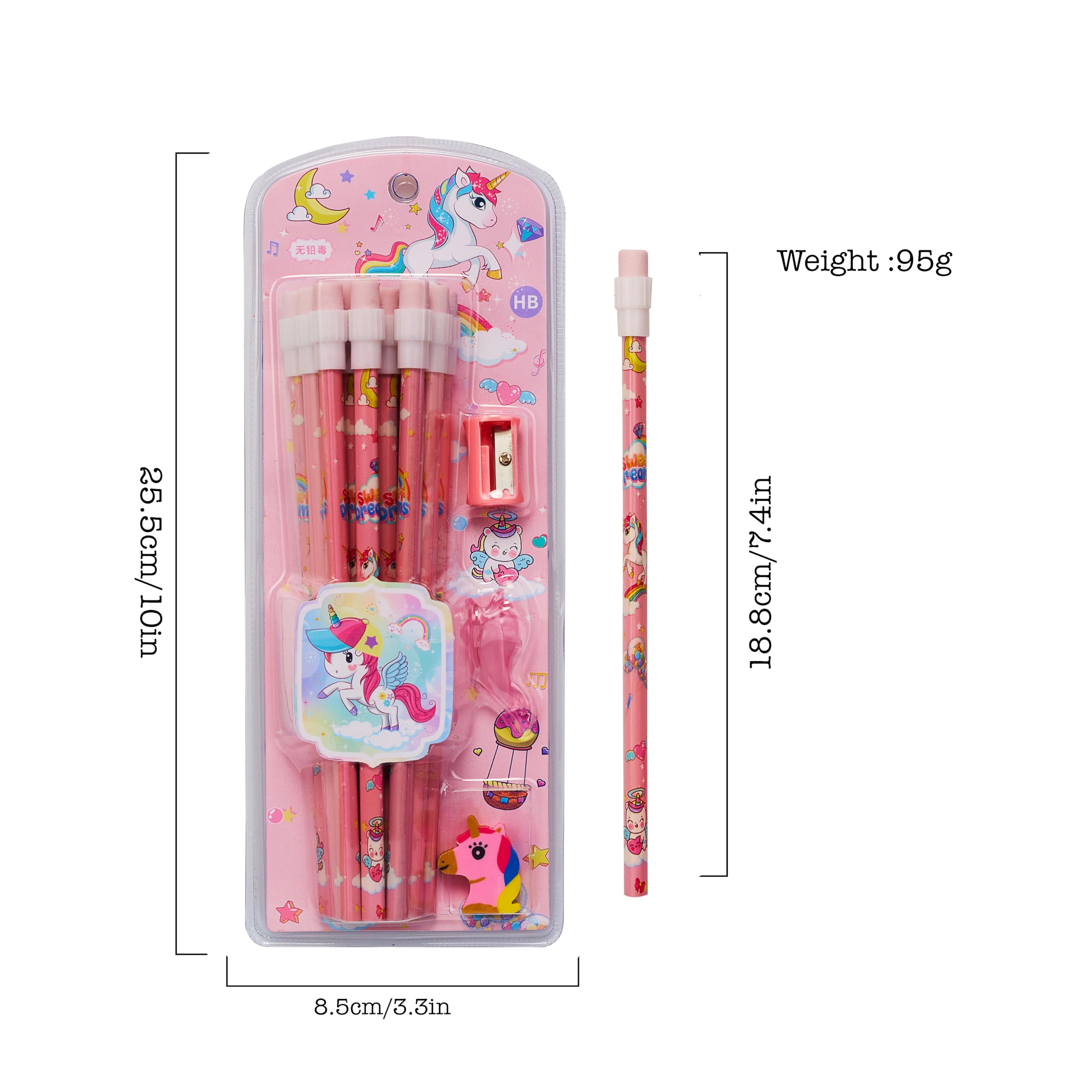 CherryBox Unicorn Pencils Stationary Kit - 24 Pencils Set with 2 Topper 2 Unicorn Erasers and 2 Sharpner for Kids, Boys and Girls, Birthday Return Gift Stationary Sets of 2 3