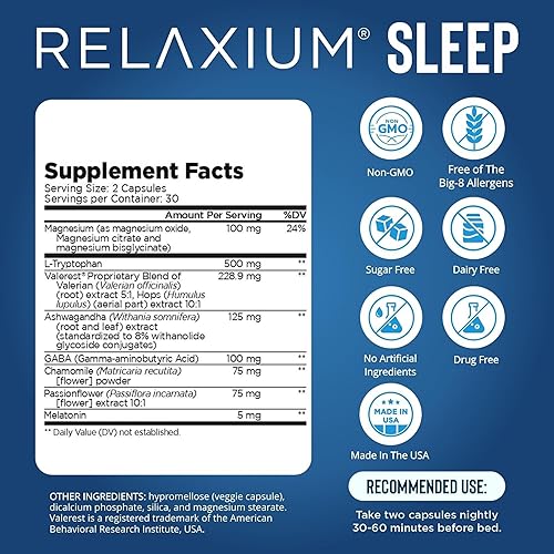 Miniatura 2 de Ayuda para dormir Relaxium  Fórmula de fuerza profesional para adultos  5 mg de melatonina, glicinato de magnesio, valeriana y ashwagandha  Ayuda