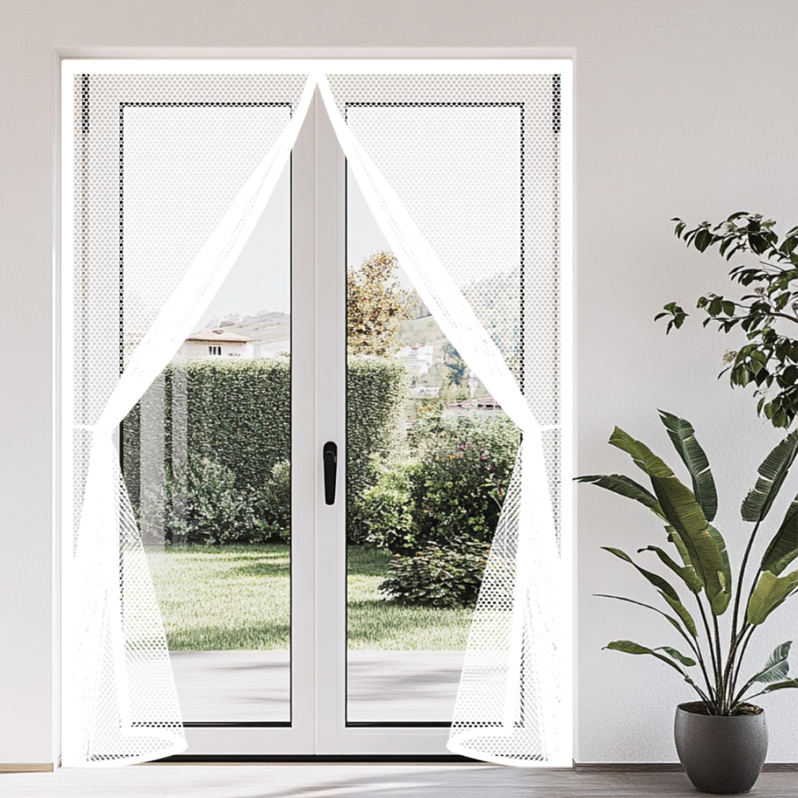 Magnetic Screen Door 68 x 290 cm Heavy Duty Self-Sealing No Gap Anti Mosquito Mesh Screen Curtain Hands Free No Drill Installation for Patio Bedroom Sliding Kitchen, White