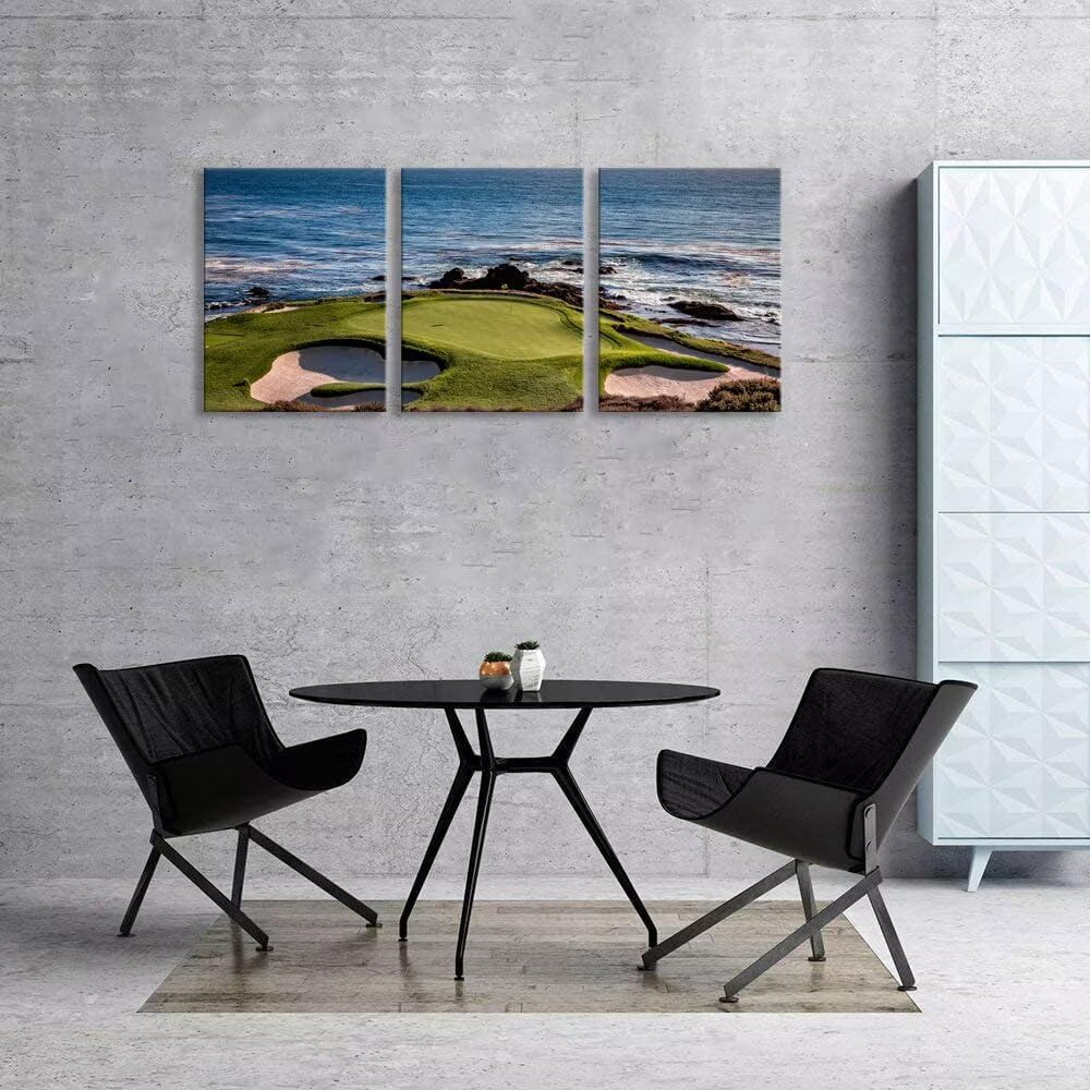 chenchenArt USA Golf Course Wall Art for Office California Coastline Golf Course Pictures Posters Wall Decor for Living Room Bedroom Home Decorations Framed Ready to Hang(16''W x 24''H x3) - Image 3