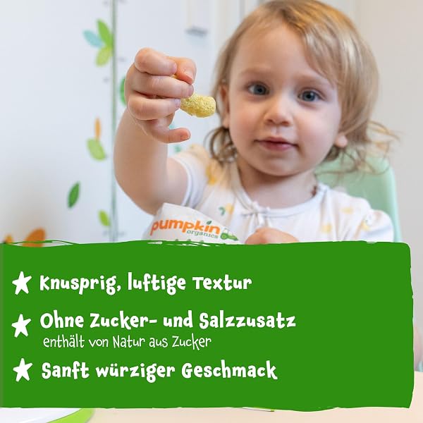 Pumpkin Organics Kindersnack Bio Kichererbsen Sterne Mais und Kürbis (8er Pack) Baby Snacks ohne Zusatzstoffe ab dem 12. Monat - allergenfreie² und glutenfreie² Knuspersnacks für Kinder (8x20g) - 4