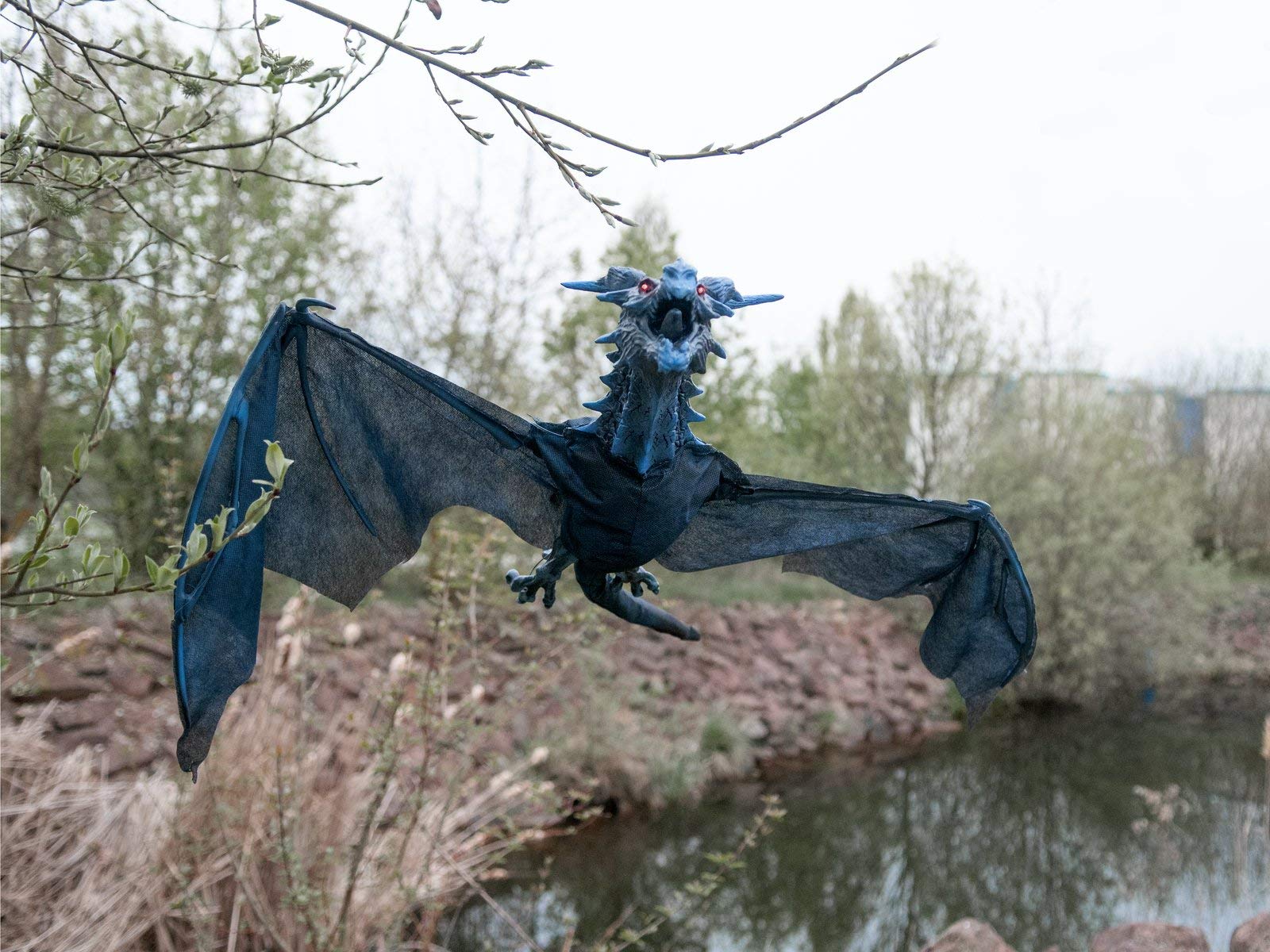 EUROPALMS Halloween Flying Dragon, animiert, blau, 120cm | Animierte Drachenfigur zum Aufhängen