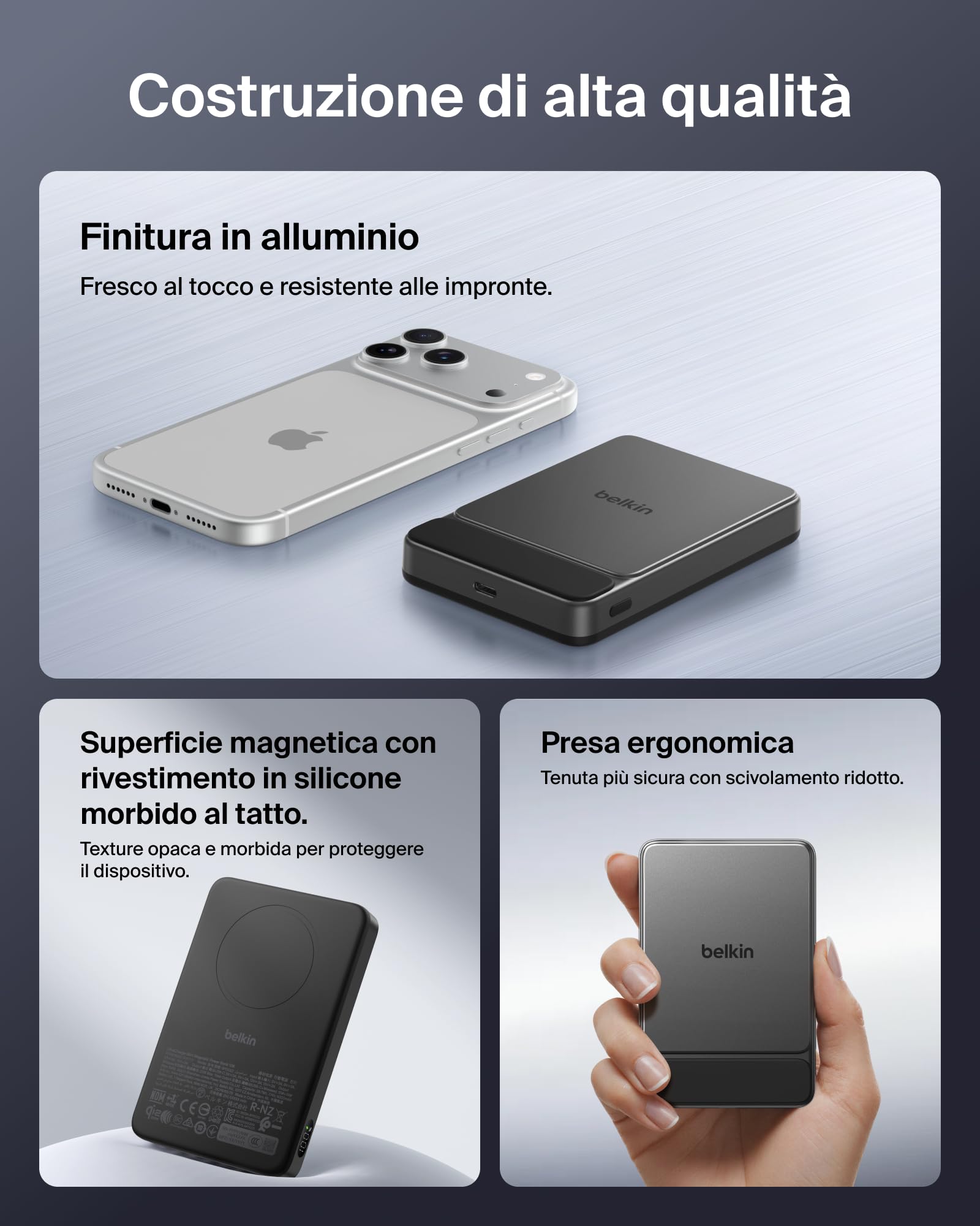 Belkin UltraCharge Power Bank Magnetico 1000mAh con Porta USB-C - Nero | Caricatore Portatile 10000mAh Sottile Wireless, Certificato Qi2 25W, Anello Magnetico, USBC, Precarico, Cavo, Sicuro in Aereo