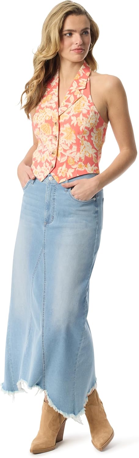 Jessica Simpson Women's Della Drape Zip Front 5-Pocket Maxi Jean Skirt Standard