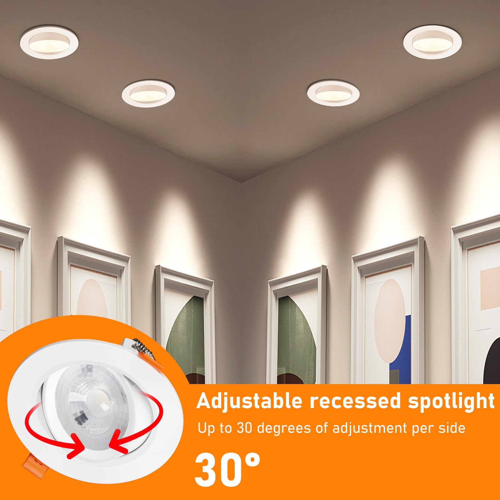 Focos LED Techo Empotrable 10W - Foco Interior LED Techo Ajustable (30°-60°), 90° Haz de Luz, 4000K Luz Neutra Natural, IP44, 960LM - Downlight Ojos de Buey para Baño, Cocina, Salón, 6er
