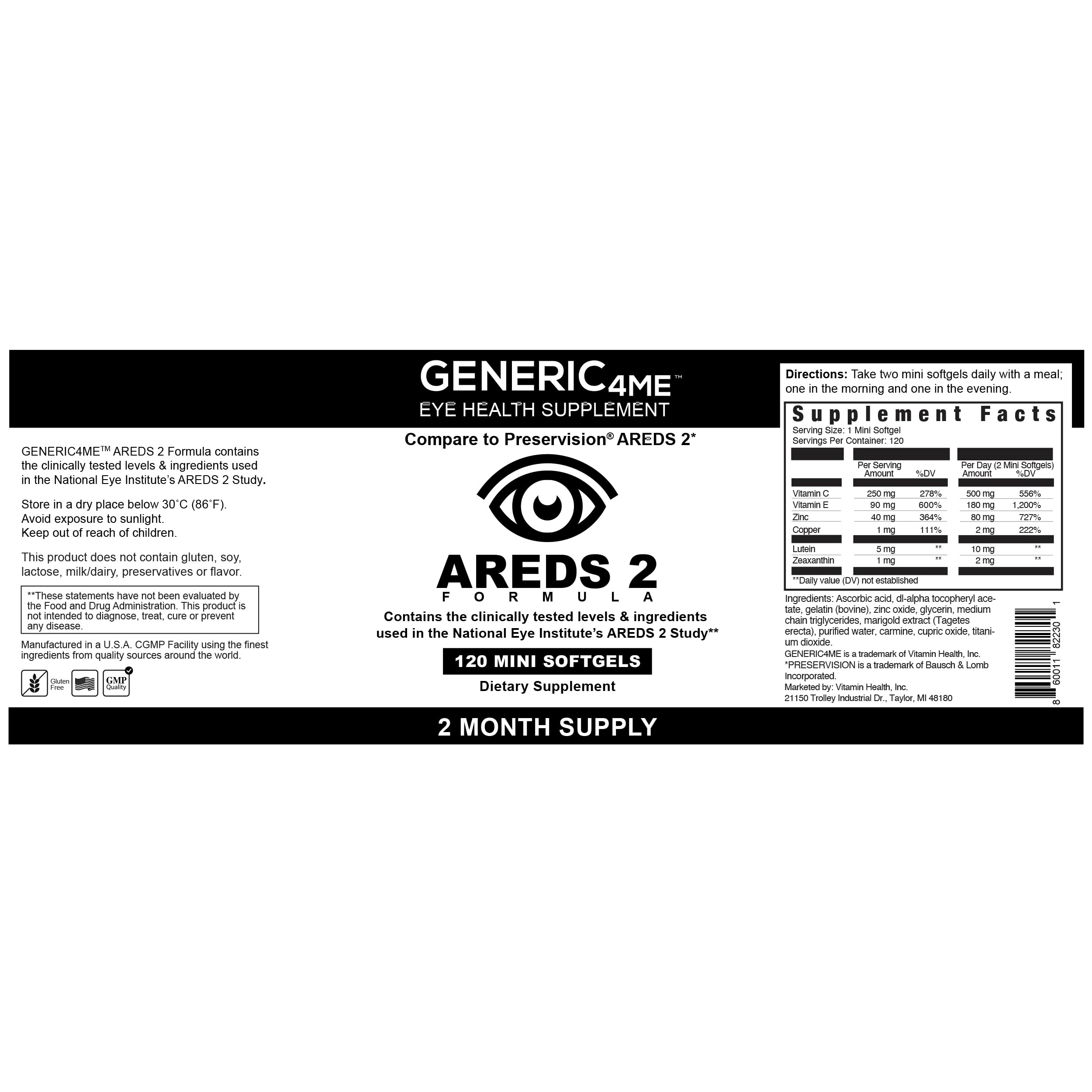 AREDS 2 SoftGels, 500 mg Vitamin C, 400 IU Vitamin E, 10 mg Lutein, 2 mg Zeaxanthin, 80 mg Zinc, 2 mg Copper - Supports Eye Health - Easy to Swallow 120 Mini SoftGels (Two Month Supply) — Amazon image 7