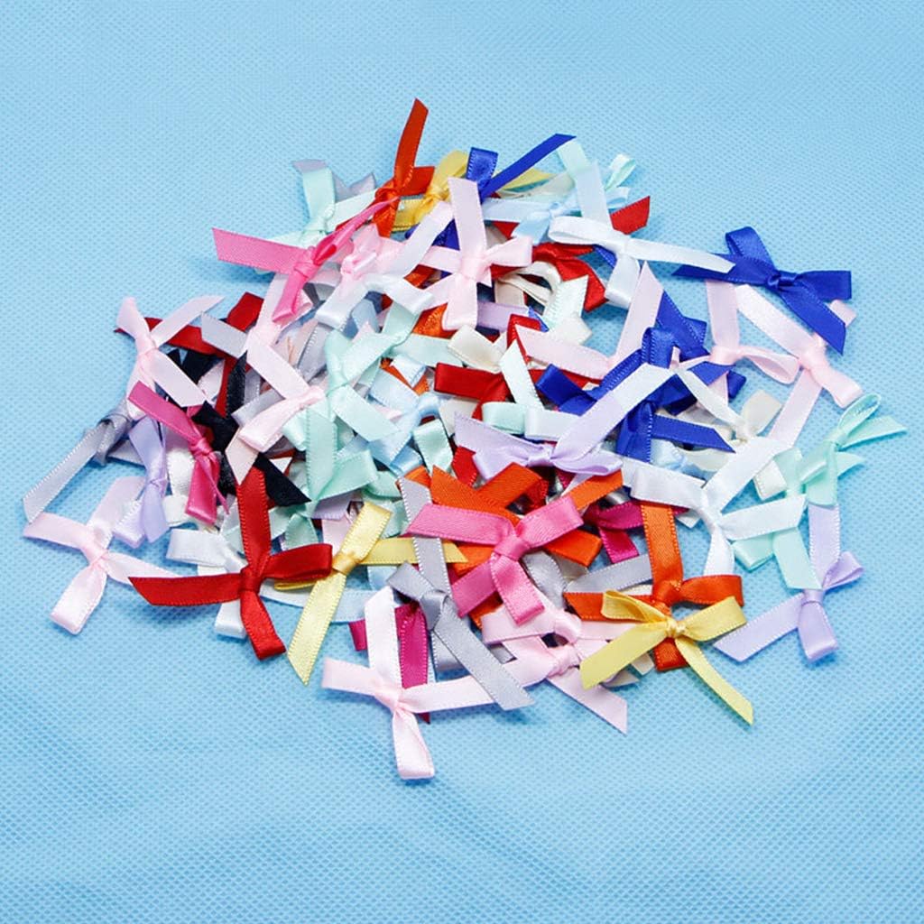 100Pcs Colorful Assorted Smallest Satin Ribbon Bows Size 10 mm. Tiny Embellishment Craft Artificial Applique Wedding Ribbons Fabric Ribbons - Image 4