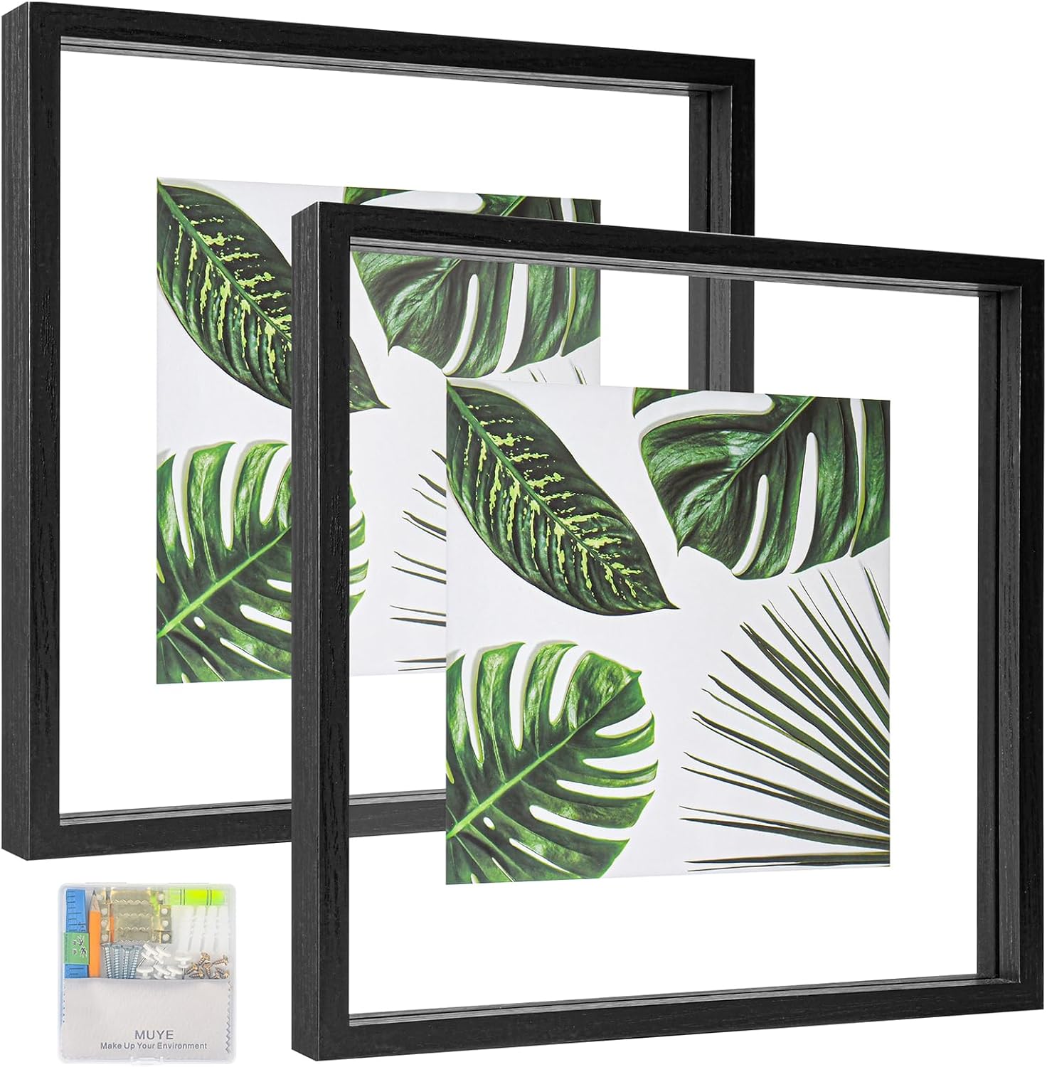 MUYE 12x12 Floating Frames Set of 2,Double Glass Picture