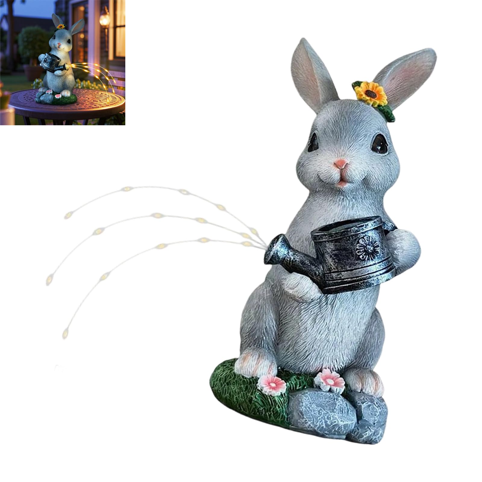 OSNIYAW Rabbits Garden Statues with Solar Lights Outdoor Decoration Resin Figurine Lawns Ornament for Patio, Balcony, Yard Solar Garden Statues Outdoor Decoration