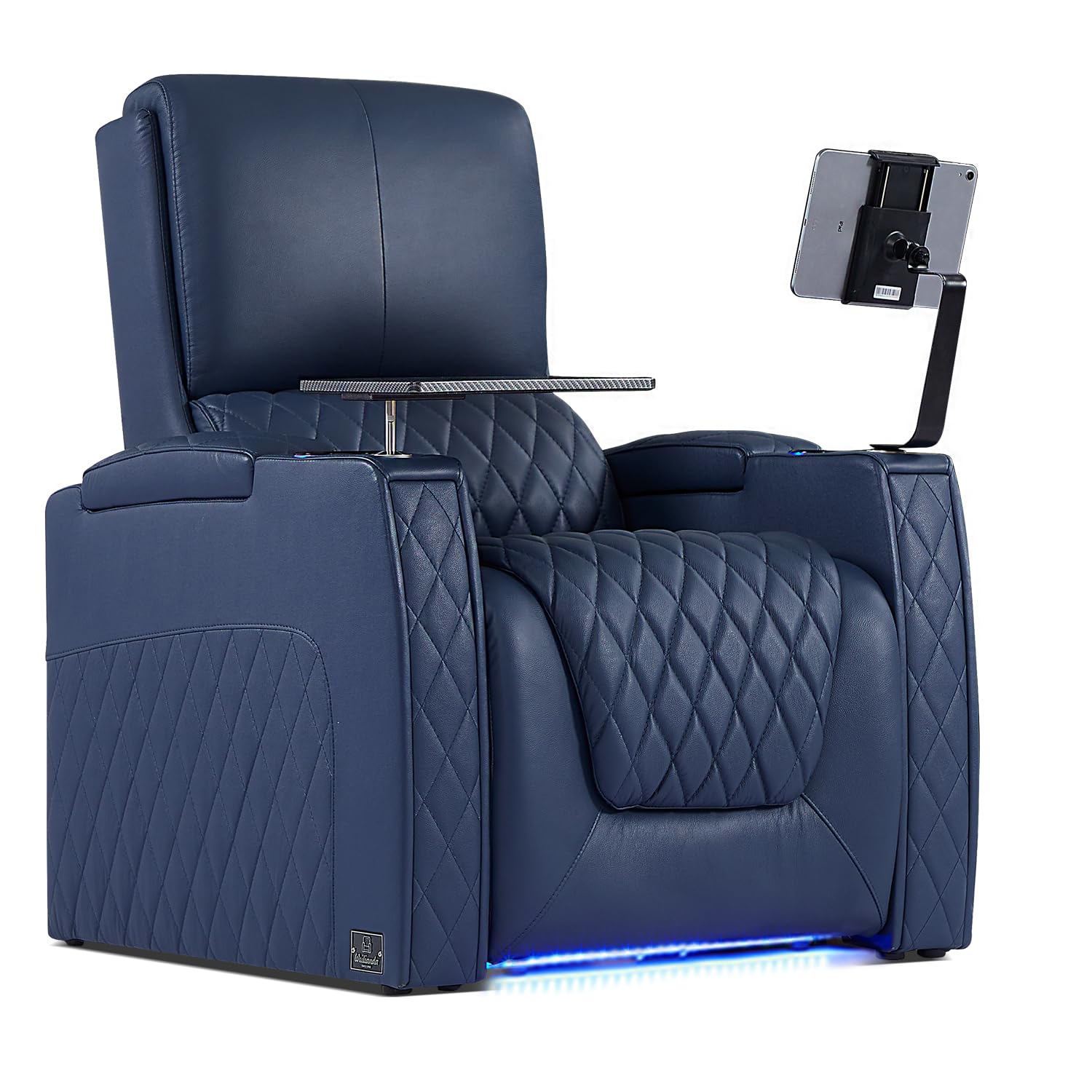 Weilianda Astronaut Zero Gravity Home Theater Seating Top Grain Leather Recliner Sofa Power Headrest Footrest with Carbon Fiber Tray Table, Tablet