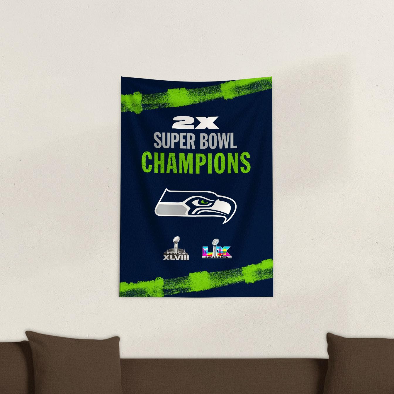 Northwest NFL Super Bowl 2026 Seattle Seahawks Multi Champs Tide Tapestry Wall Hanging, 24 x 36 in - 4