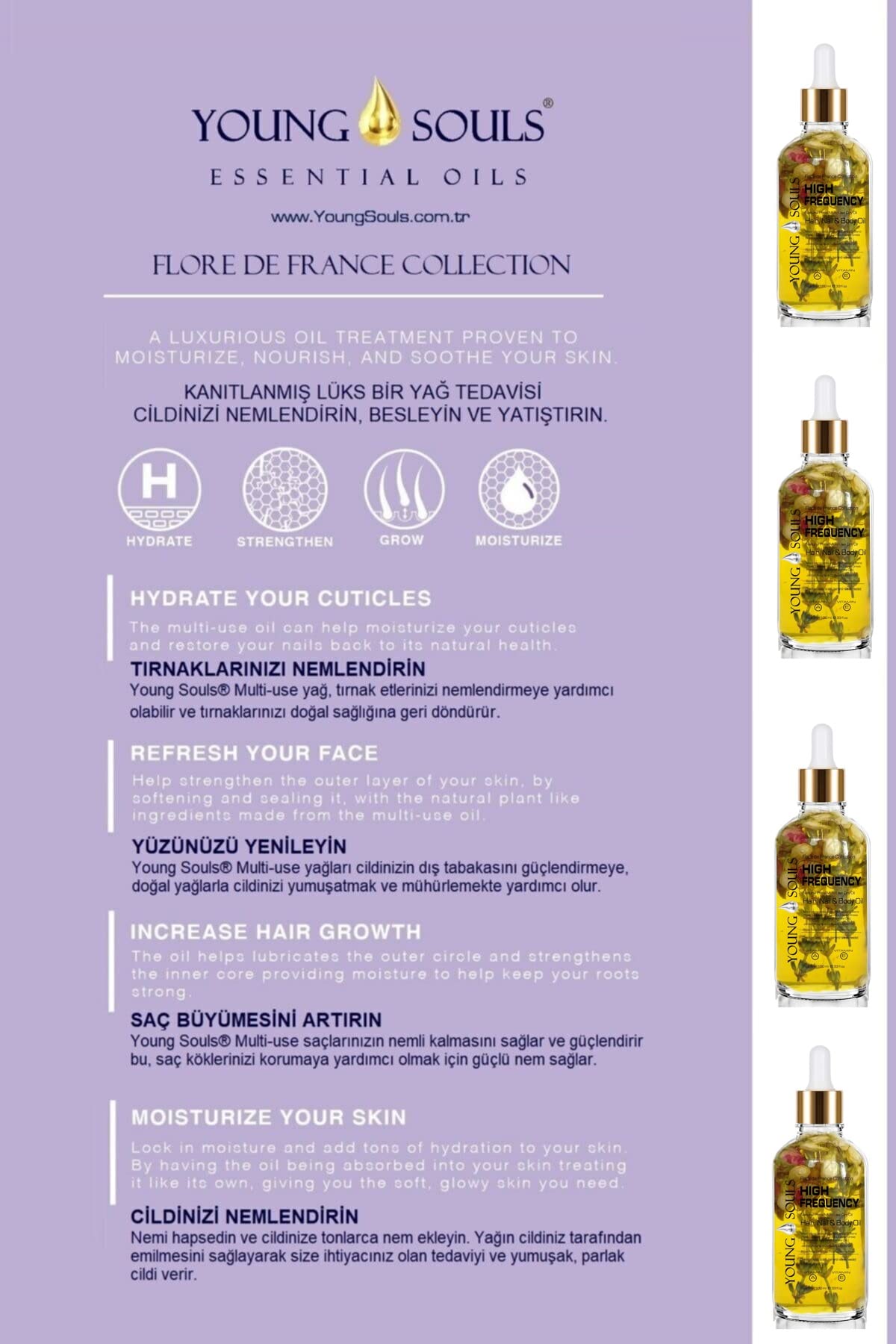 Young Souls Aromatherapy High Frequency Multi Use Oil Yüksek Frekans Yüz Saç Tırnak Vücut Bakım Kuru Yağ 100ml