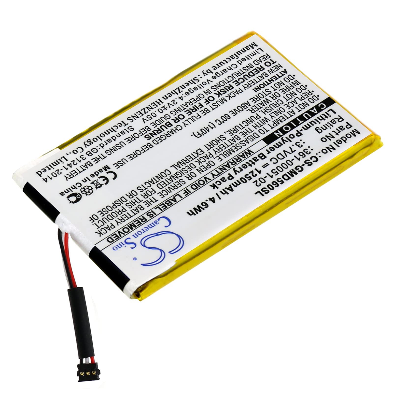 CS Cameron Sino 1250mAh / 4.63Wh Replacement Battery for Garmin Dezl 560LMT, Dezl 560LT, Dezl 650LM, nuvi 52LM 5'', SAT NAV 361-00051-02